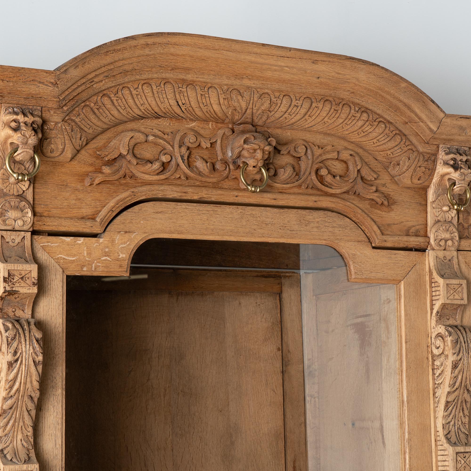 Glass Large Bleached Oak French Bookcase Display Cabinet, circa 1890