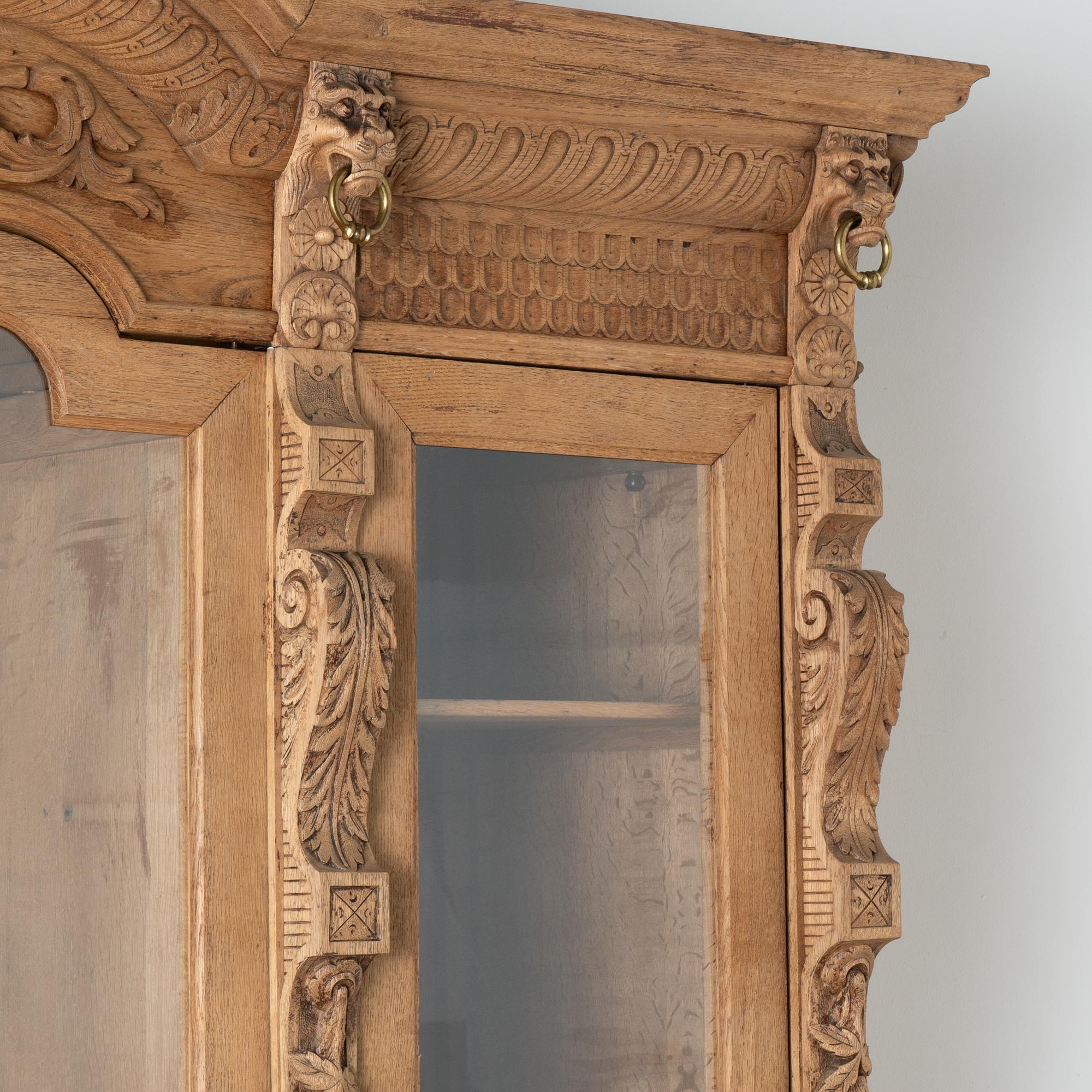 Large Bleached Oak French Bookcase Display Cabinet, circa 1890 1