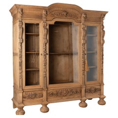 Large Bleached Oak French Bookcase Display Cabinet, circa 1890