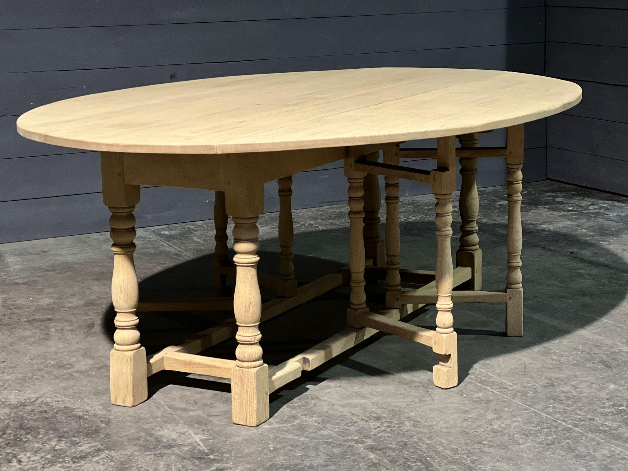 French Large Bleached Oak Gate Leg Dining Table