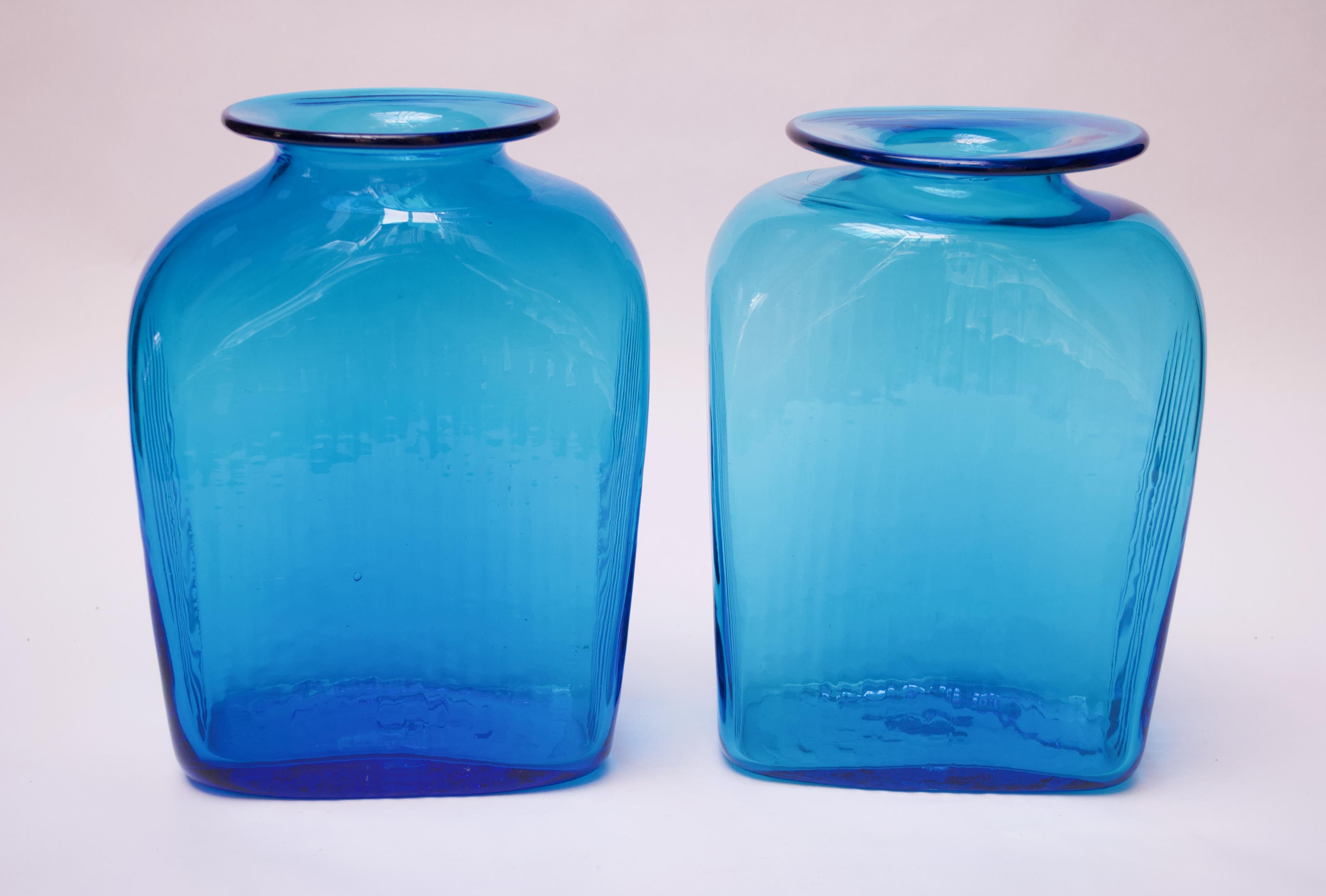 Large Blenko Blown Glass Turquoise Asymmetrical 