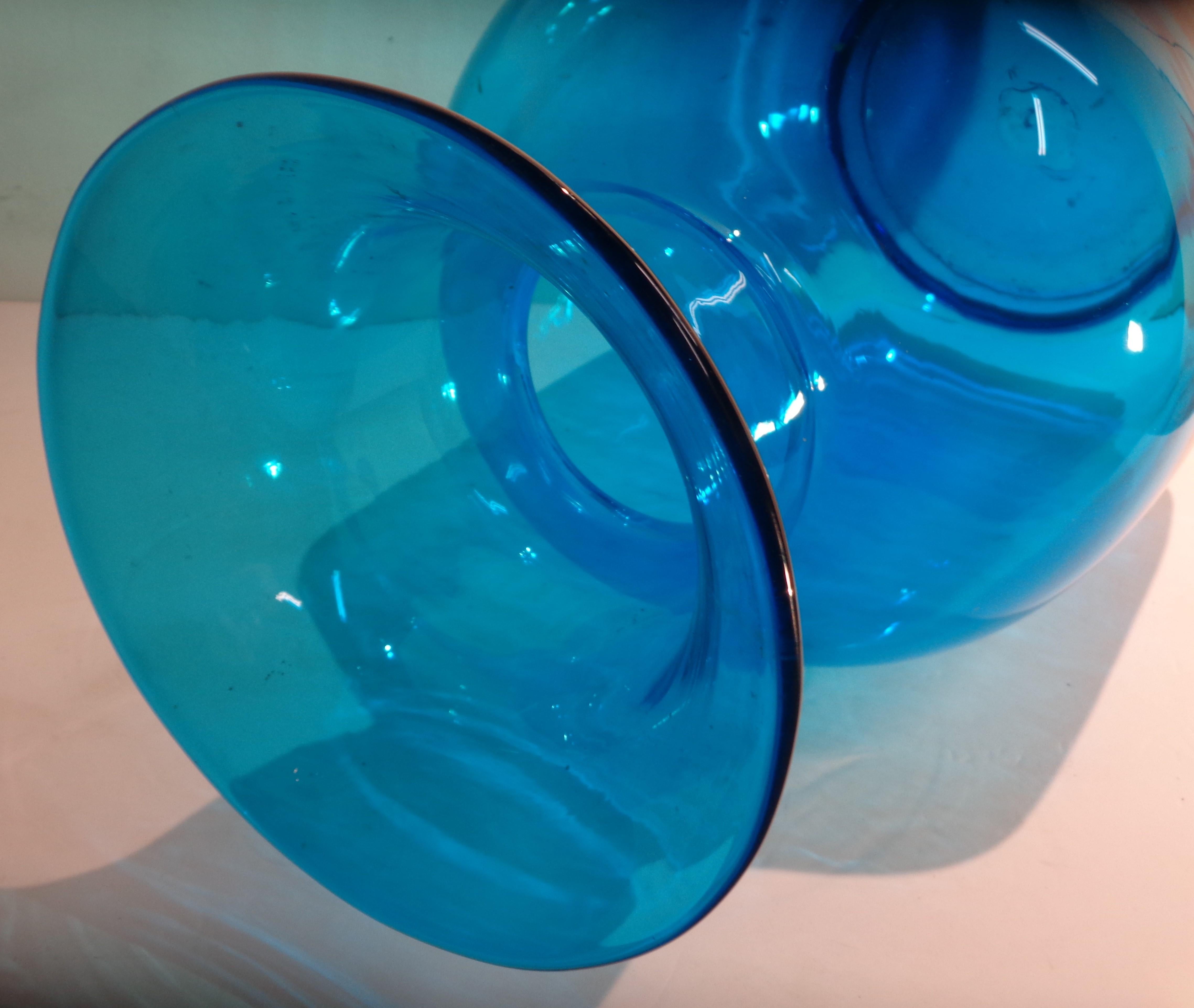 20th Century Big Blenko Blown Blue Glass Vase