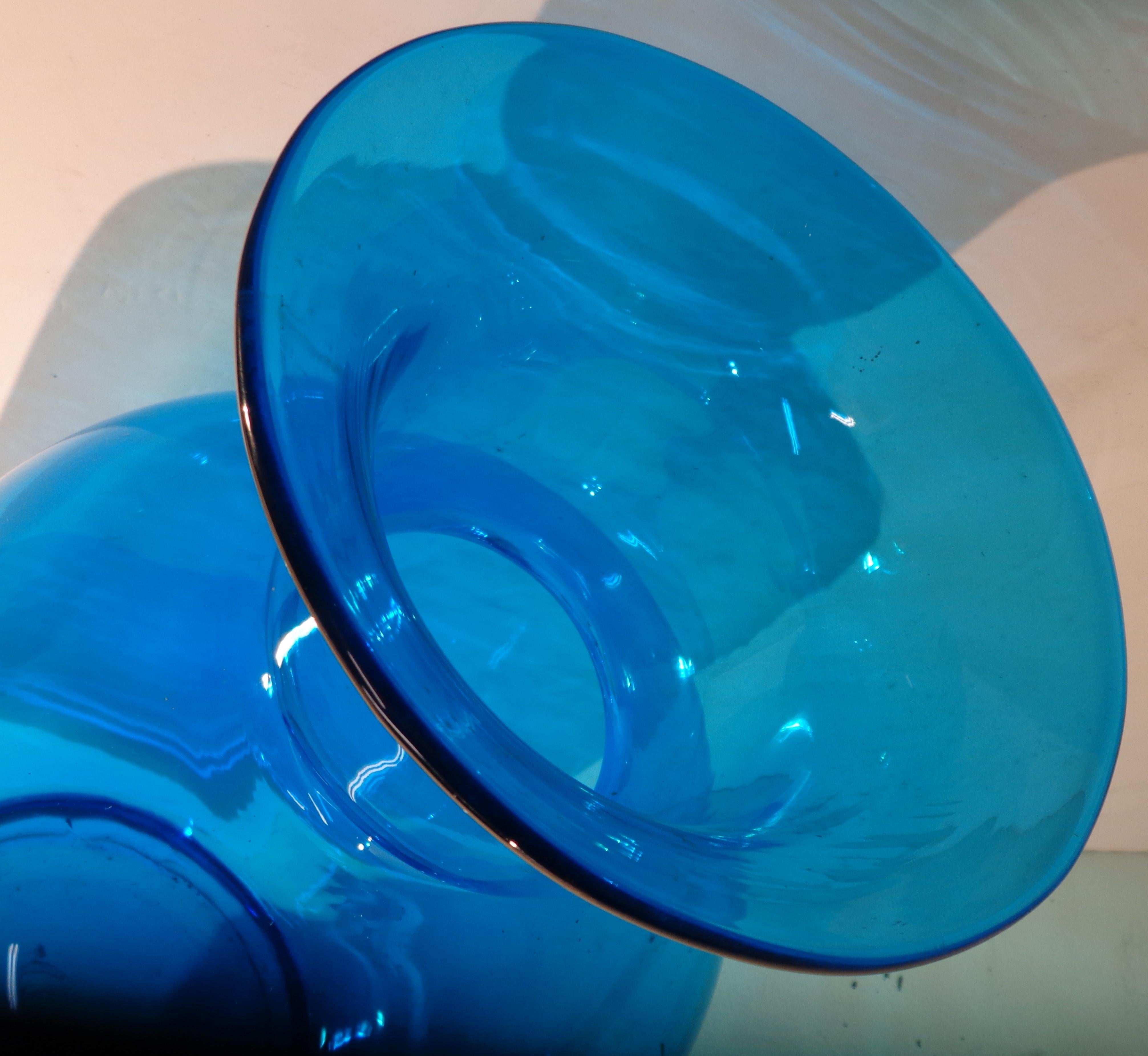 Blown Glass Big Blenko Blown Blue Glass Vase