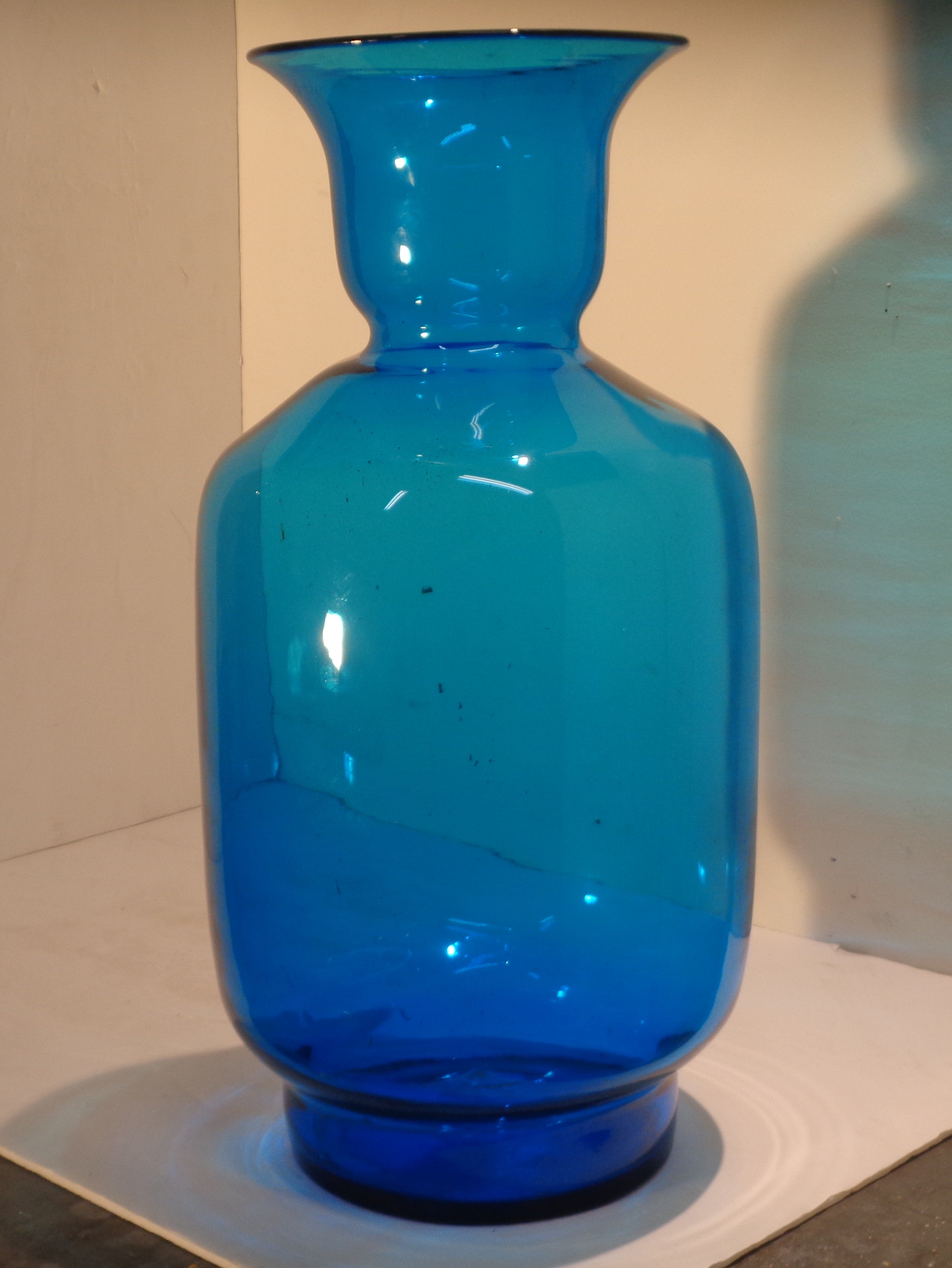 Big Blenko Blown Blue Glass Vase 1