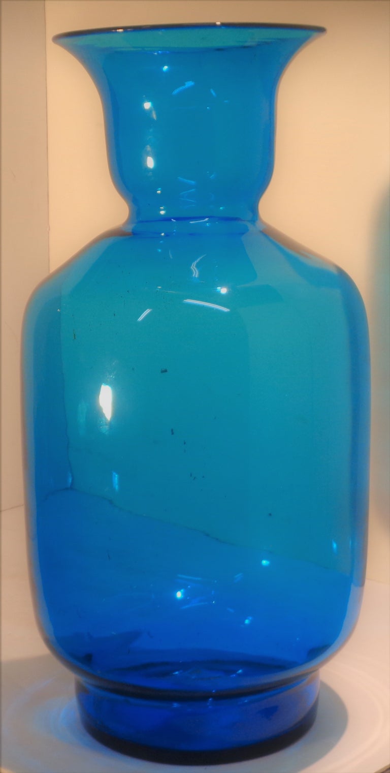 Big Blenko Blown Glass Vase Blue, Circa 1960 For Sale at 1stDibs