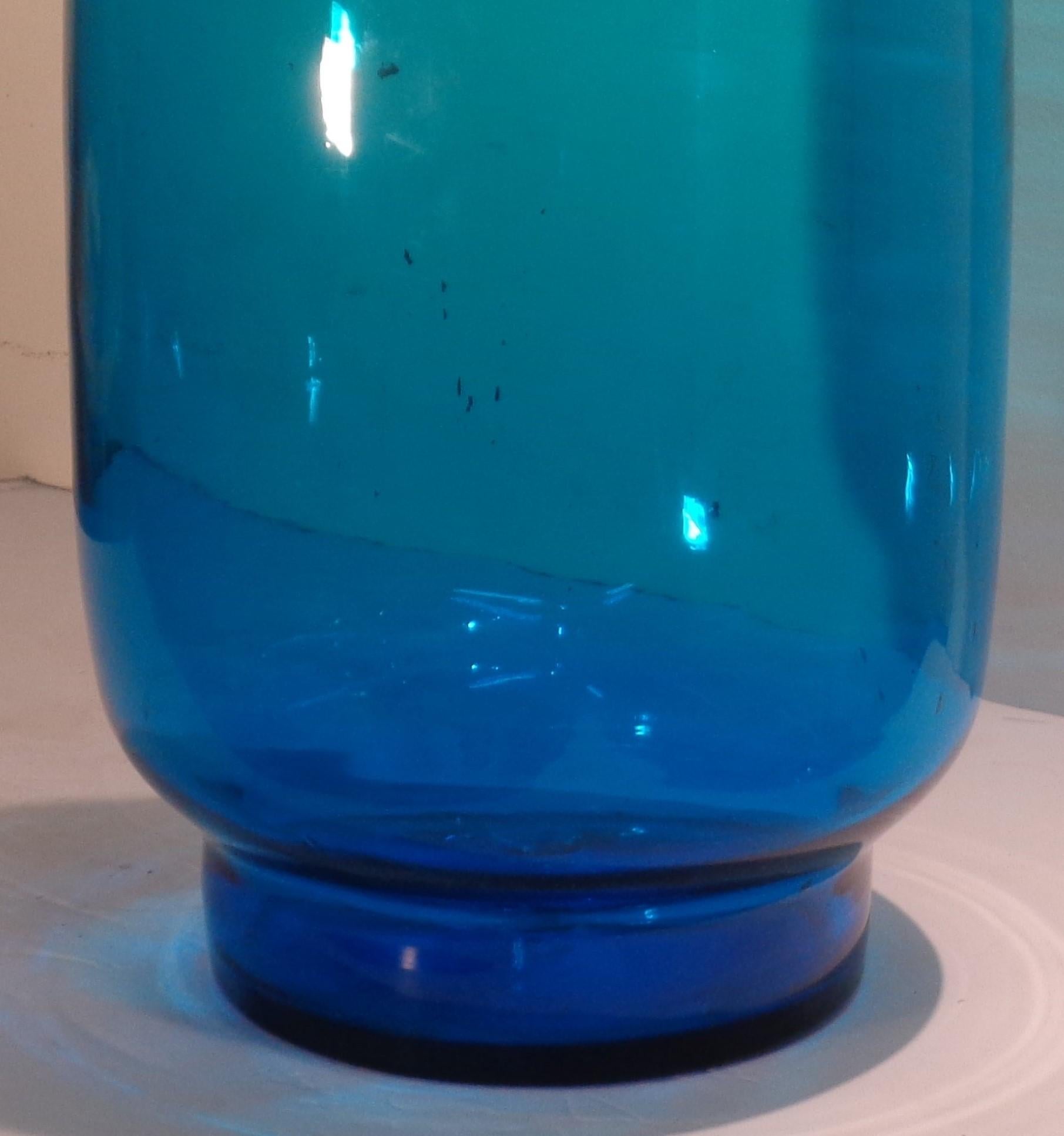 Mid-Century Modern Big Blenko Blown Blue Glass Vase