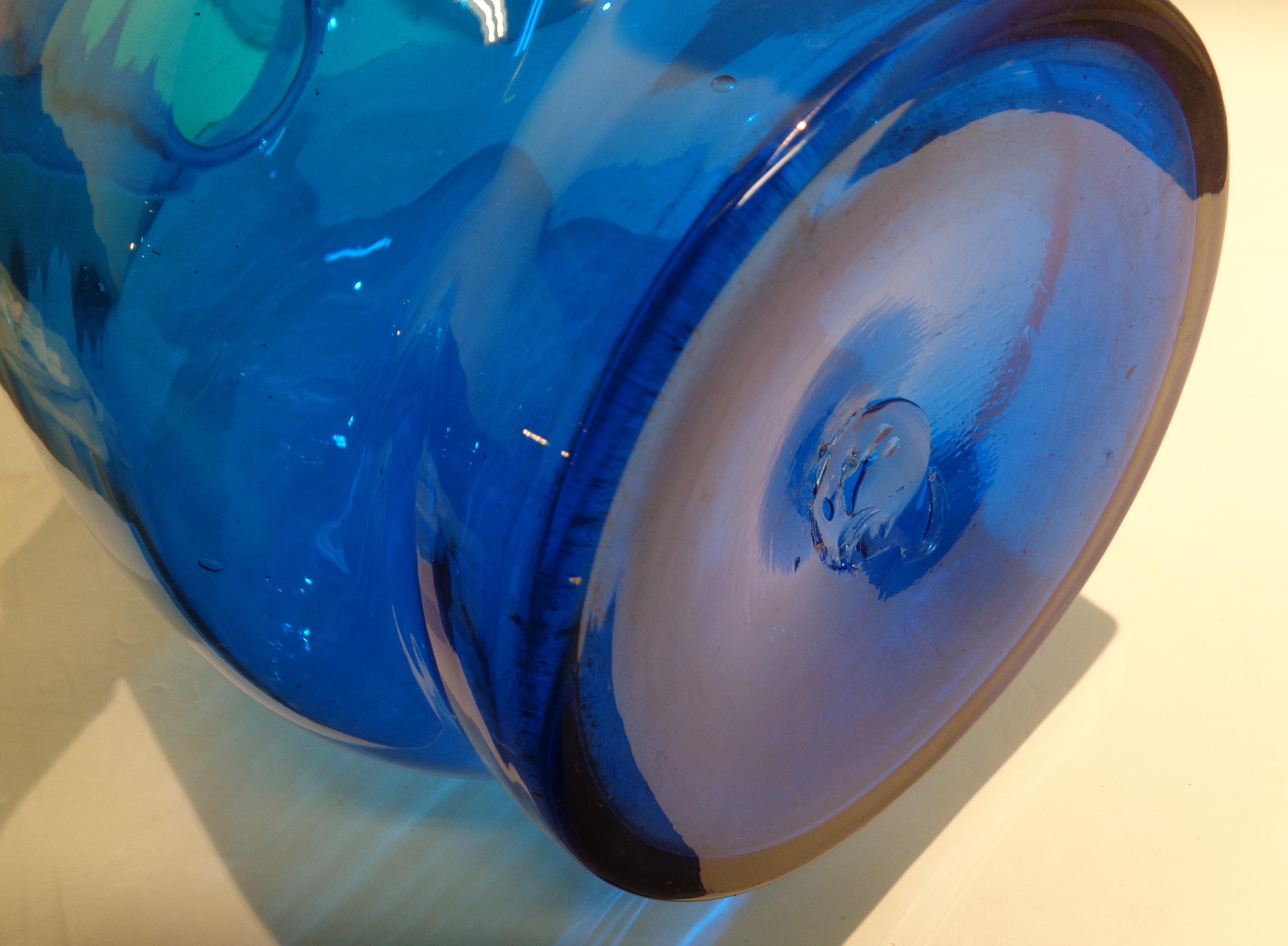 Hand-Crafted Big Blenko Blown Blue Glass Vase