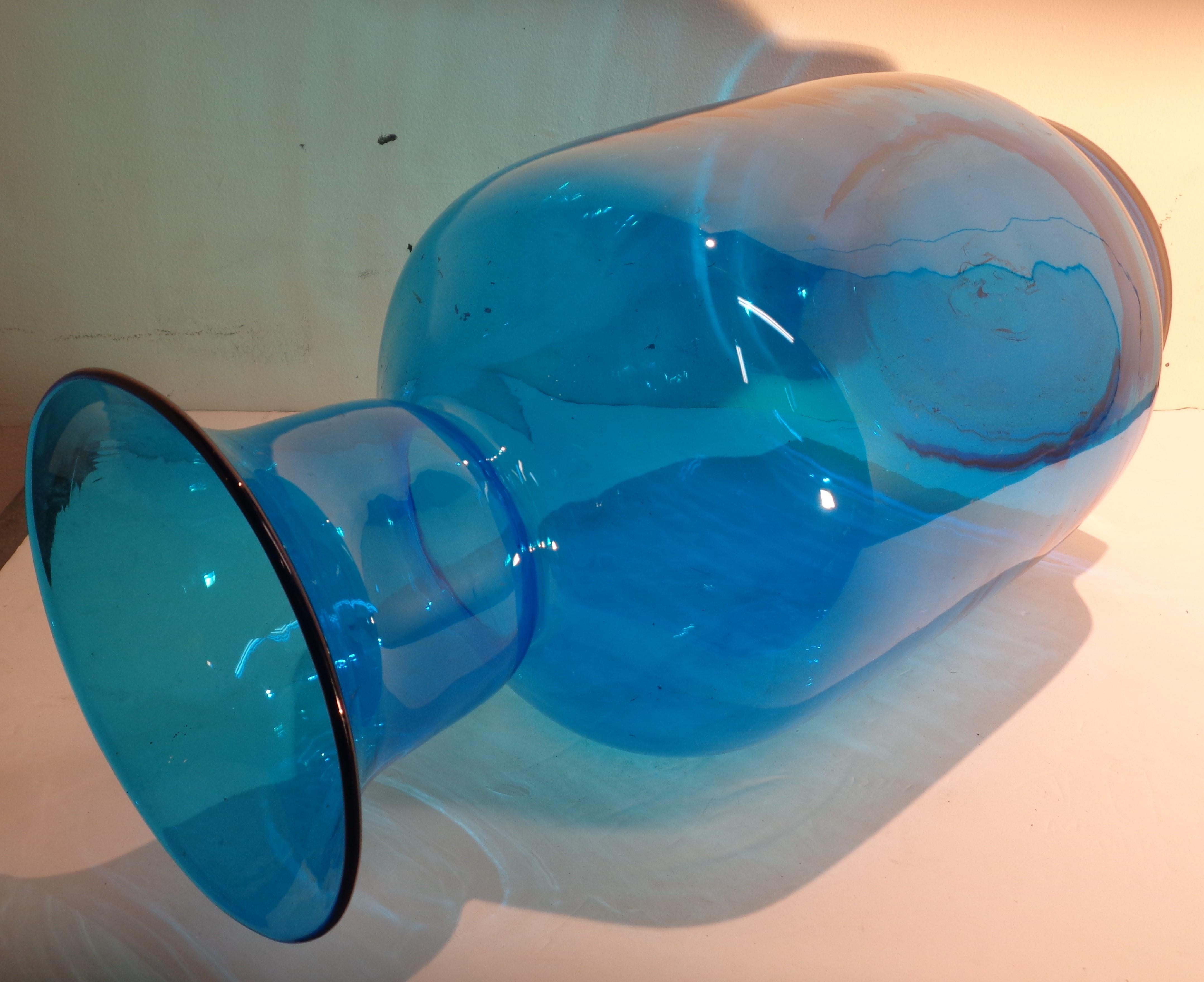 Big Blenko Blown Blue Glass Vase In Good Condition In Rochester, NY
