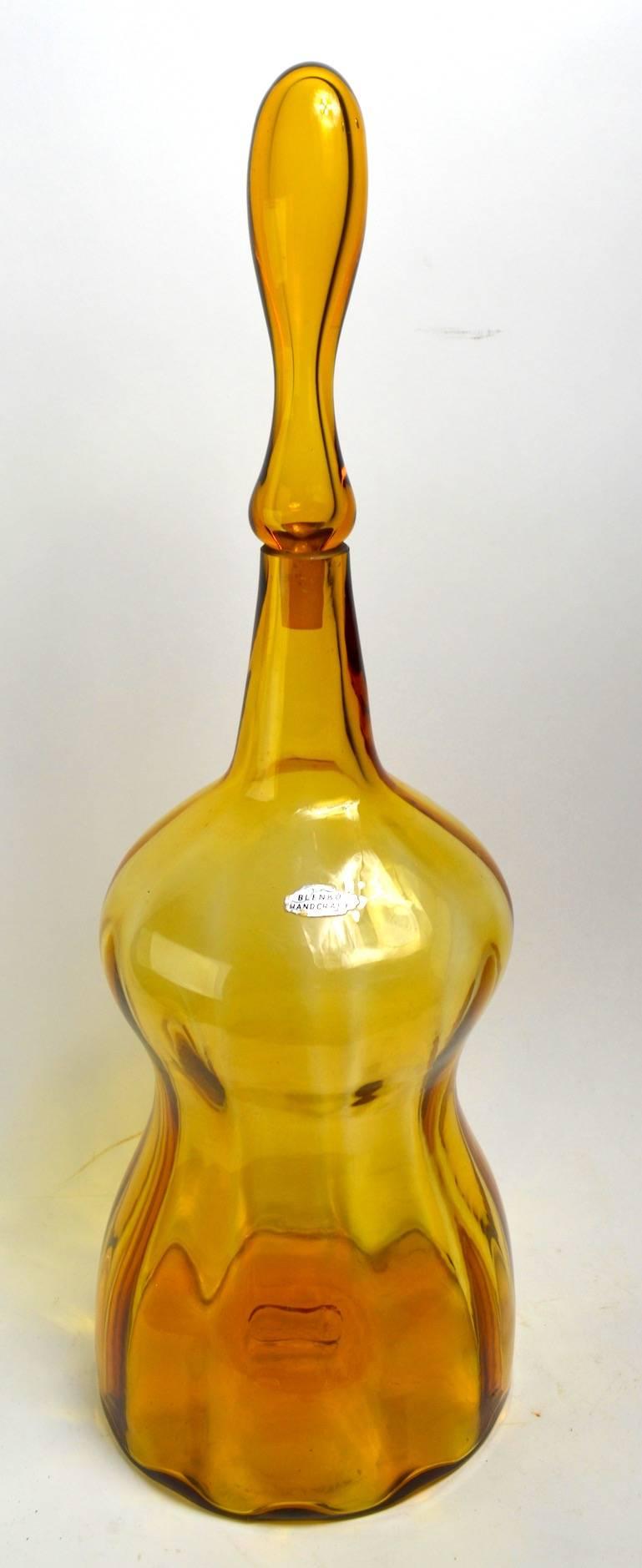 Mid-Century Modern Large Blenko Bottle by Joel Myers in Wheat