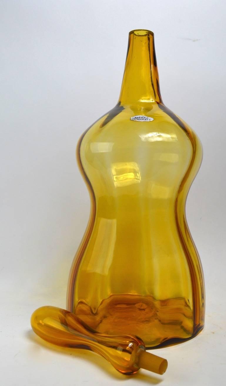 Large Blenko Bottle by Joel Myers in Wheat In Excellent Condition In New York, NY