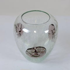 Large Blenko Crackle Glass Vase with Applied Flowers