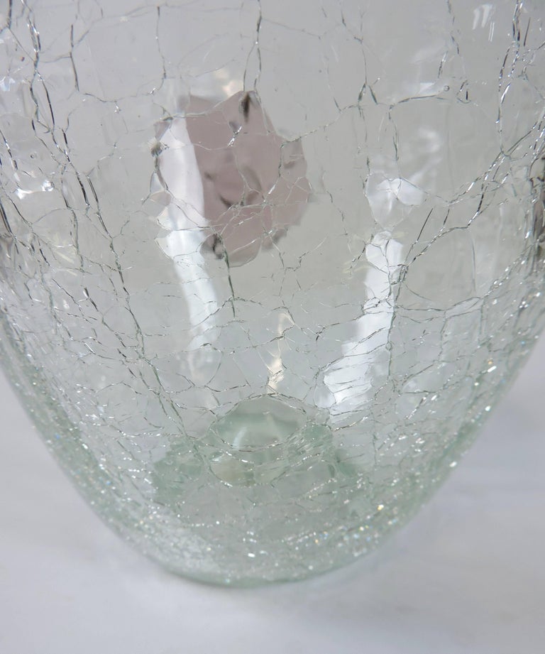 Large Blenko Crackle Glass Vase with Applied Flowers at 1stDibs large