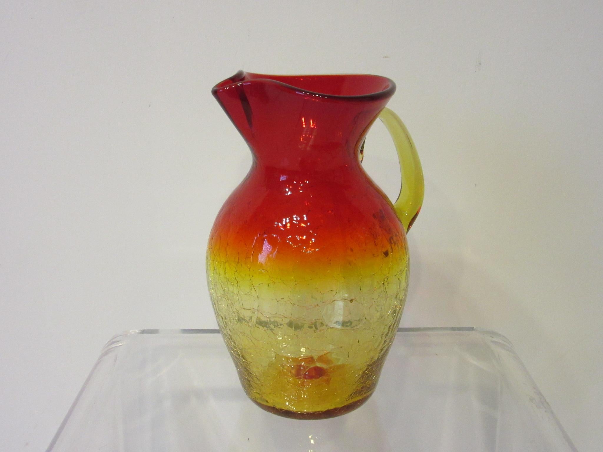 American Large Blenko Crackle Pitcher by Wayne Husted For Sale