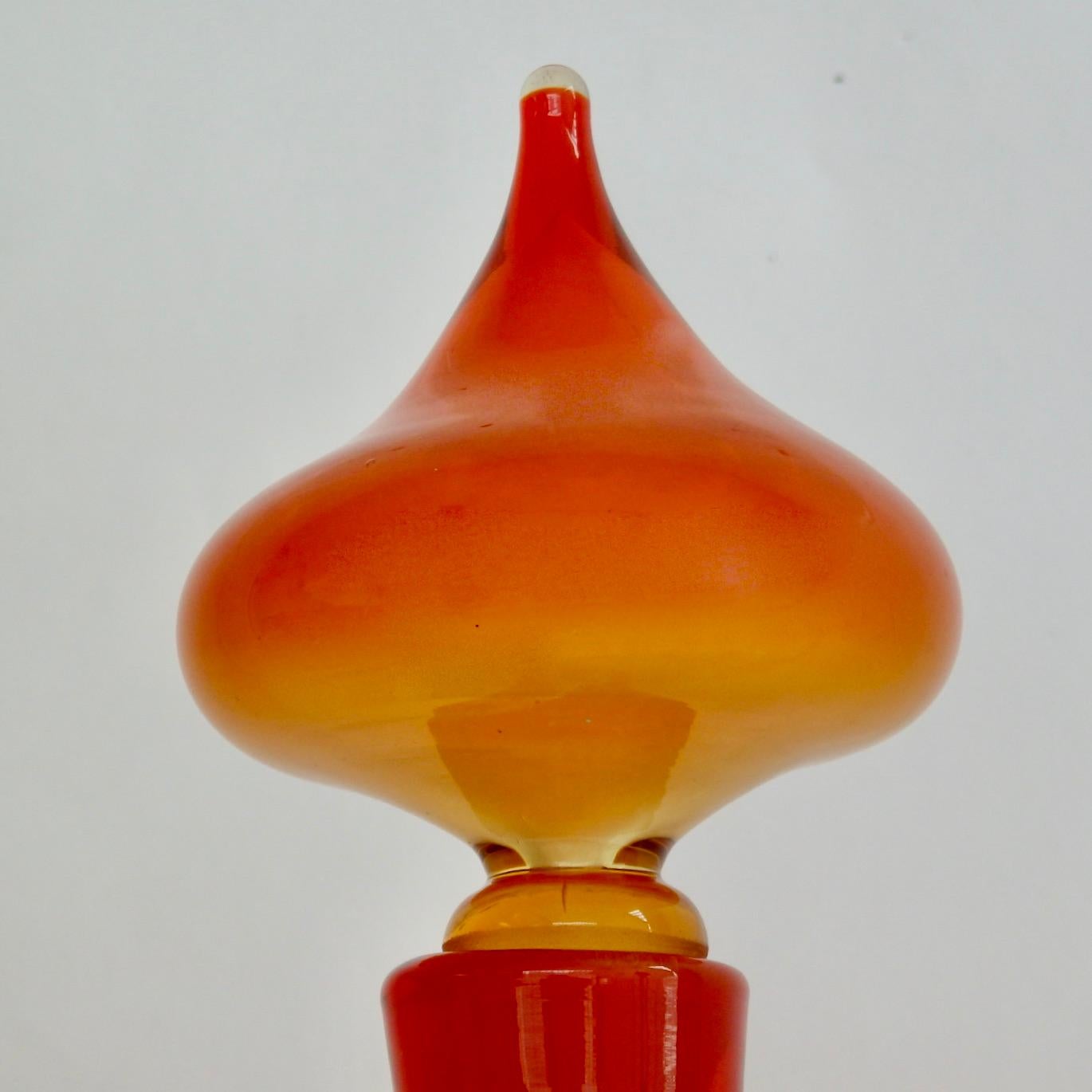 Blown Glass Large Blenko Glass Orange Bottle Vase with Stopper