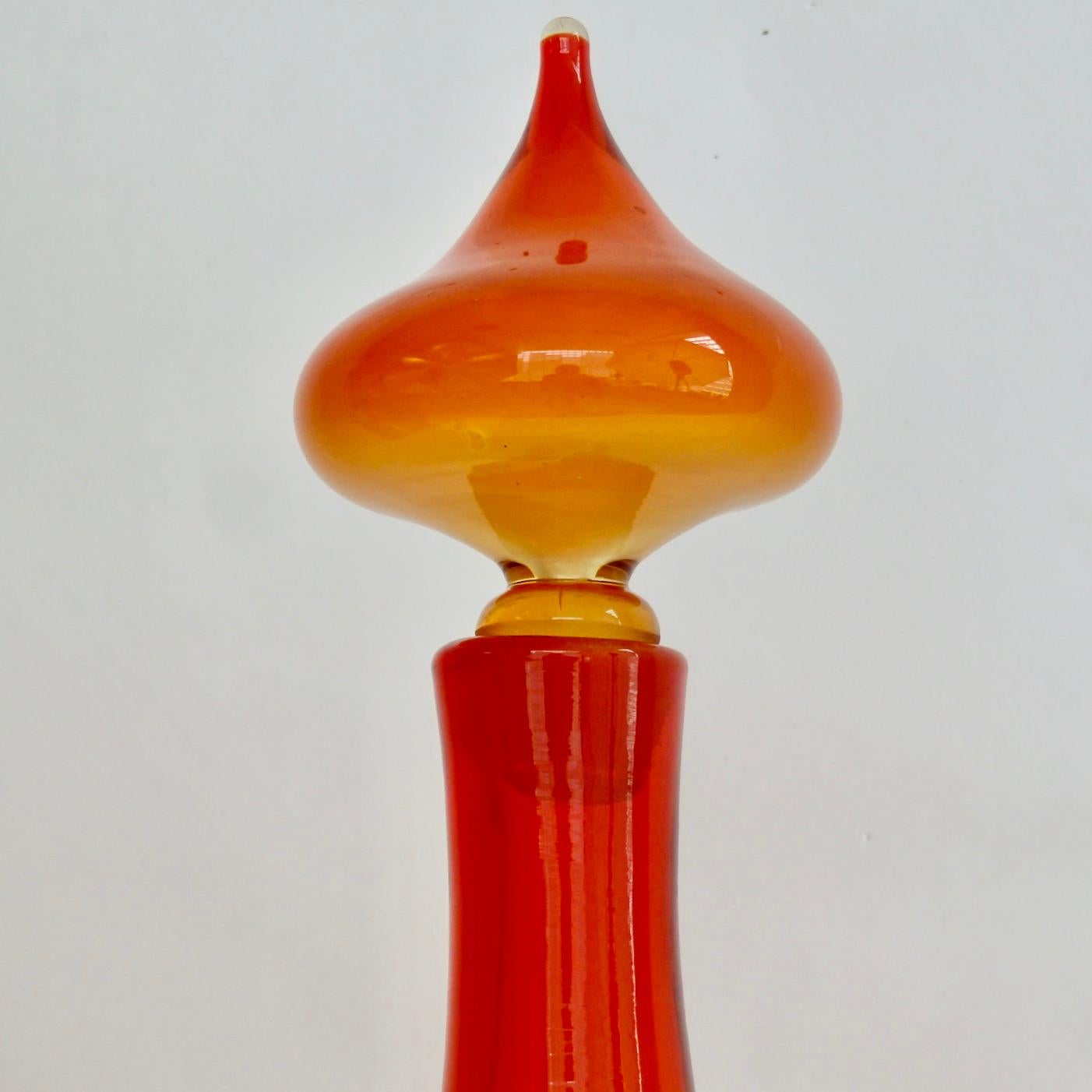 Large Blenko Glass Orange Bottle Vase with Stopper 1