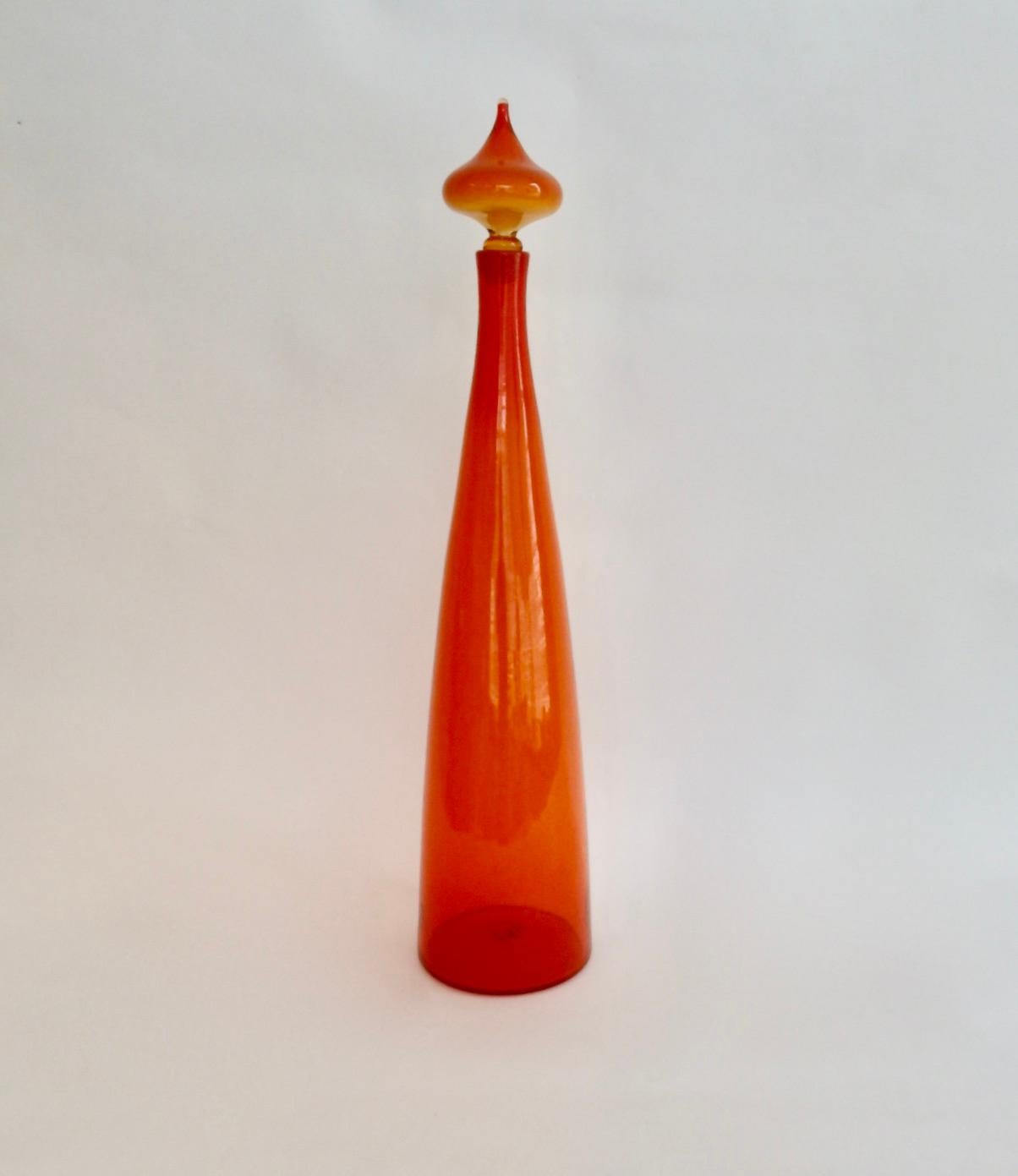 Tall Blenko bottle vase with stopper.