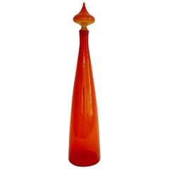 Large Blenko Glass Orange Bottle Vase with Stopper