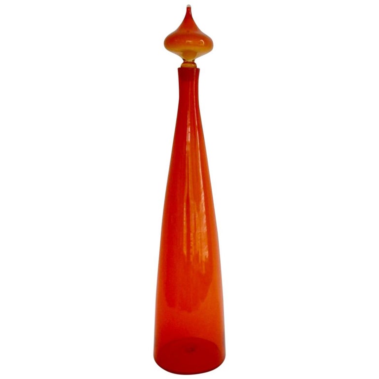 Large Blenko Glass Orange Bottle Vase with Stopper at 1stDibs