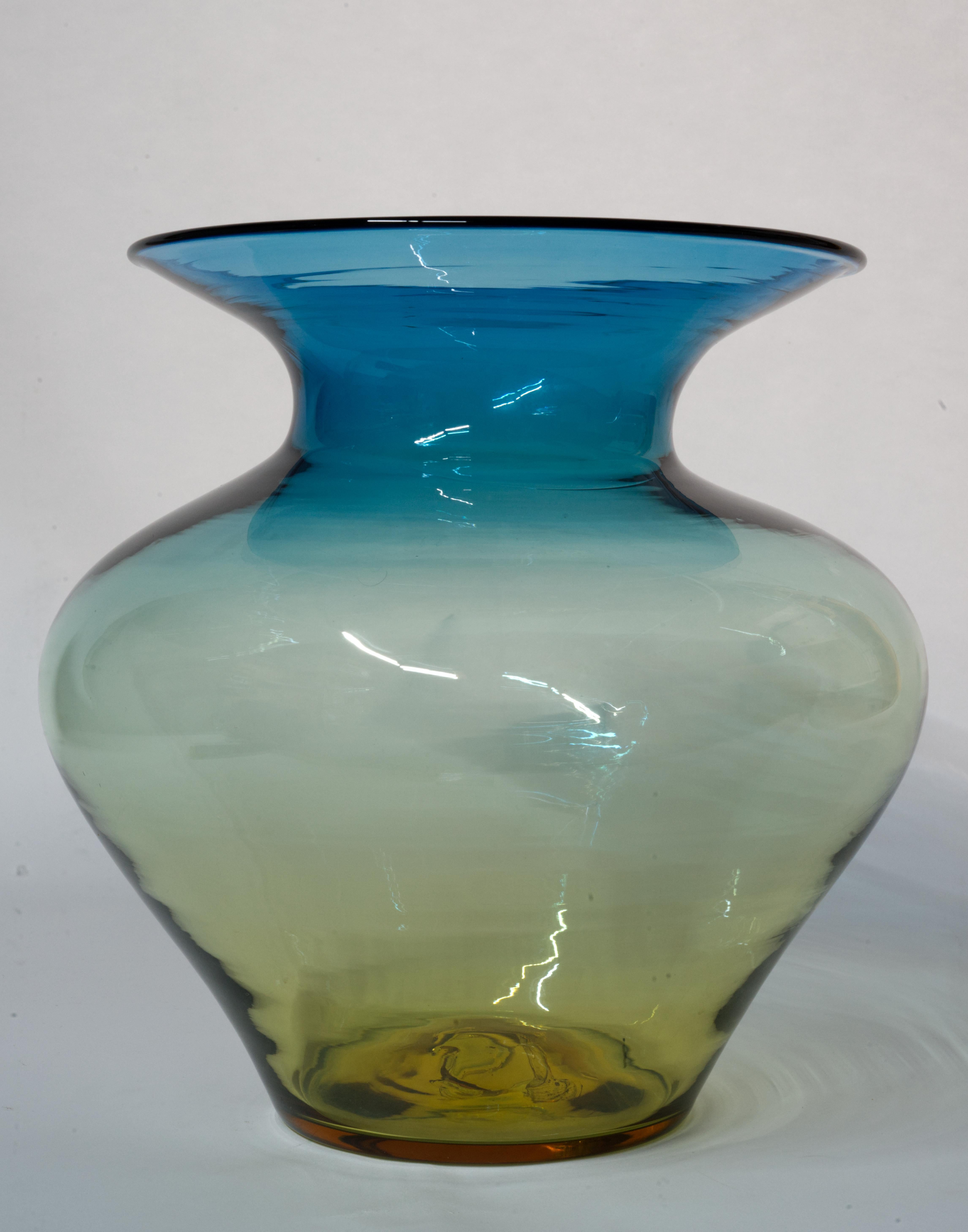 Mid-Century Modern Blenko Large Desert Green Vase Ombre Glass  For Sale