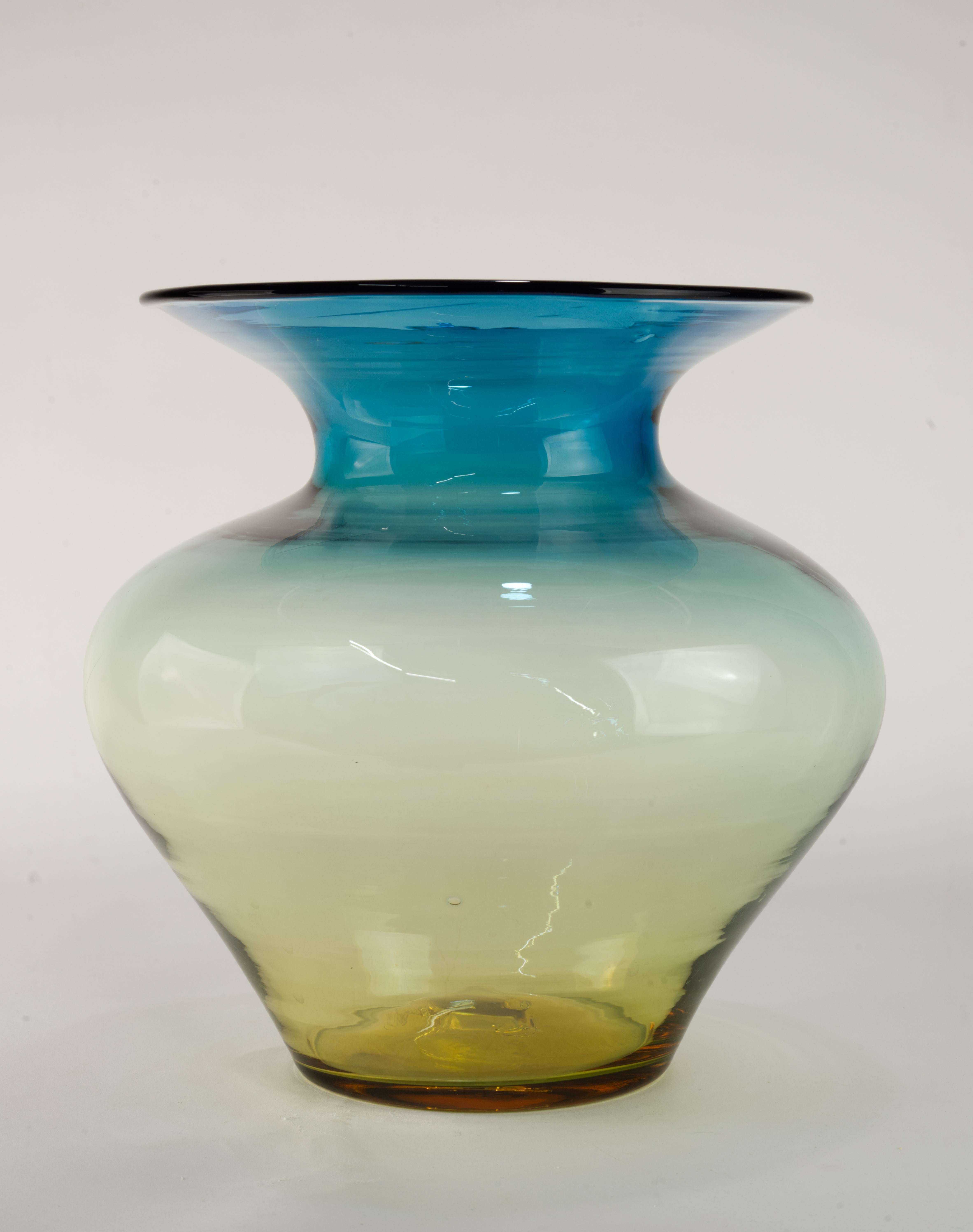 American Blenko Large Desert Green Vase Ombre Glass  For Sale