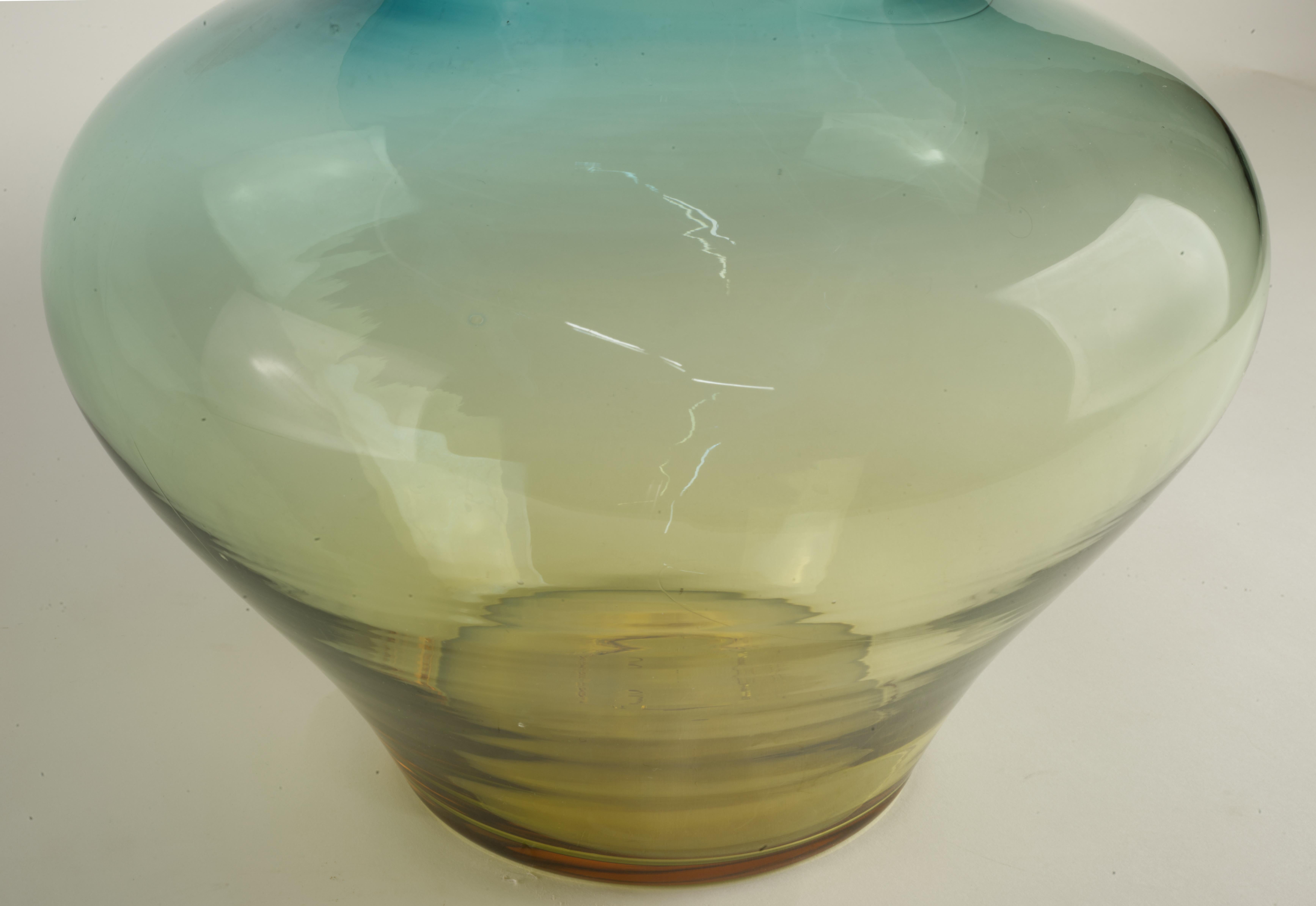 Art Glass Blenko Large Desert Green Vase Ombre Glass  For Sale