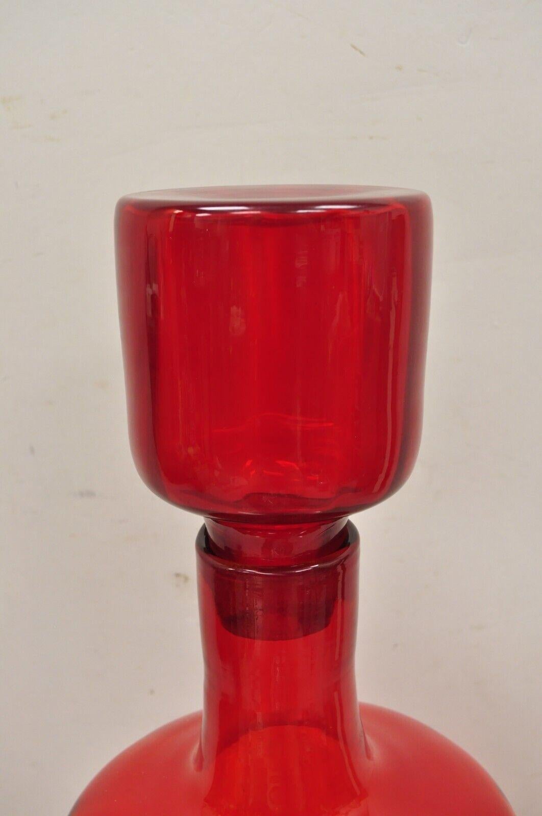 Large Blenko Red Blown Art Glass Vase Vessel Jug with Stopper In Good Condition For Sale In Philadelphia, PA
