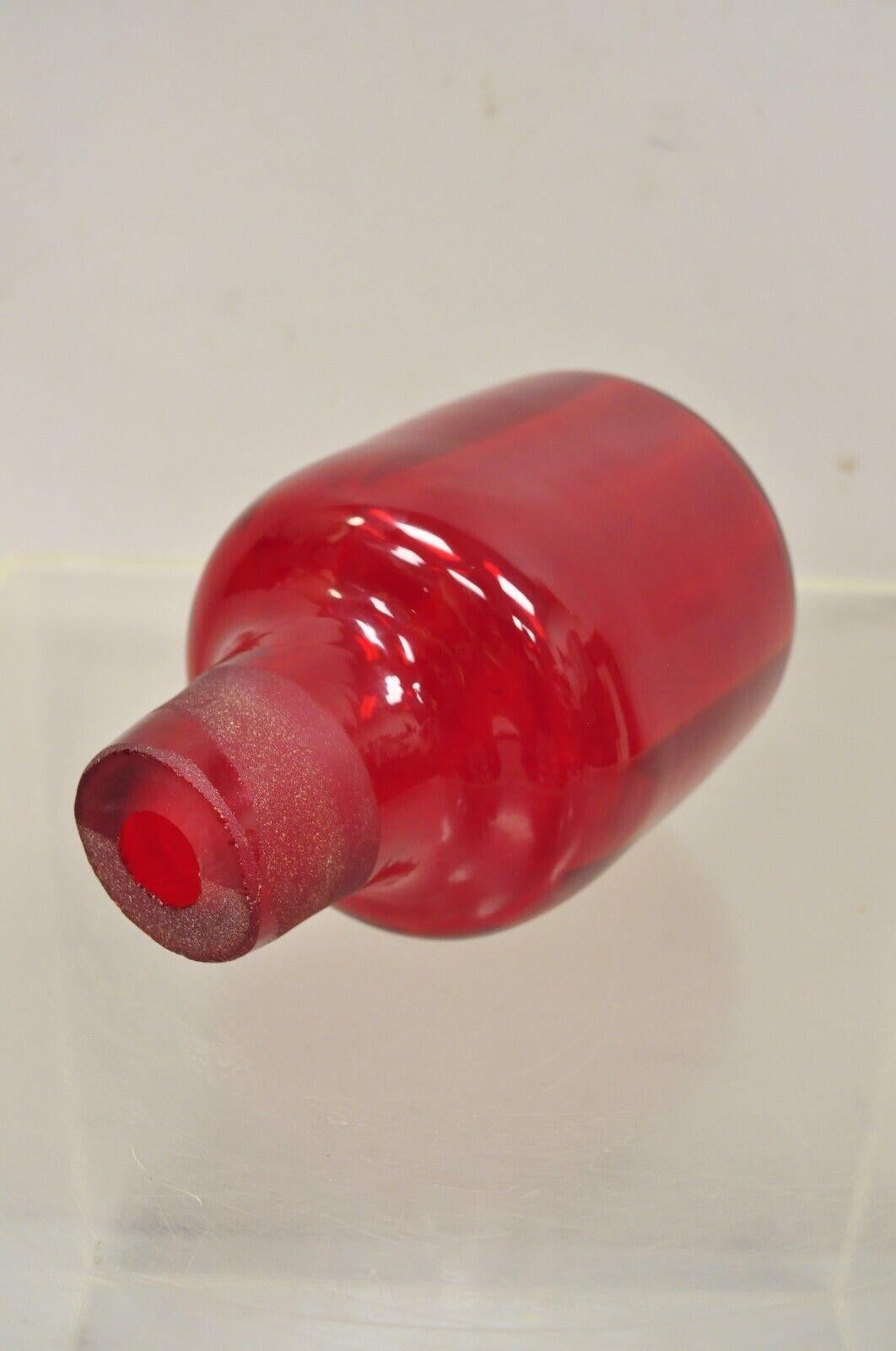 Large Blenko Red Blown Art Glass Vase Vessel Jug with Stopper For Sale 1