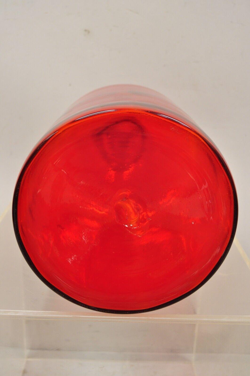 Large Blenko Red Blown Art Glass Vase Vessel Jug with Stopper For Sale 3