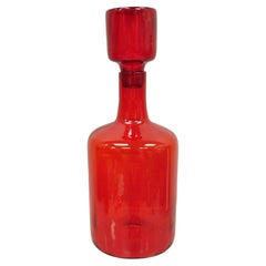 Grande vaso in vetro artistico soffiato rosso Blenko, brocca con tappo