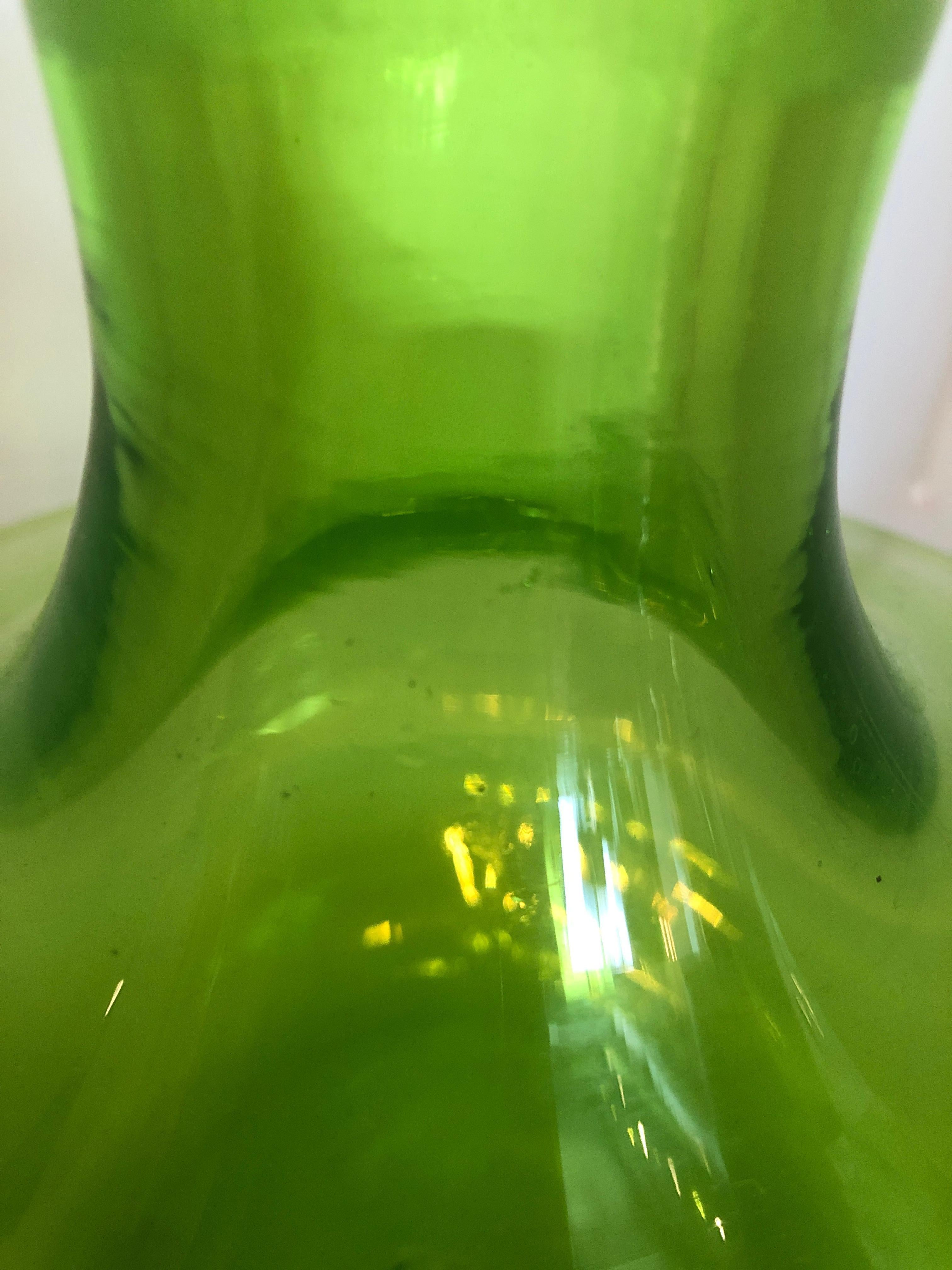 Large Blenko Style Blown Glass Chartreuse Green Decanter with Large Ball Stopper For Sale 4