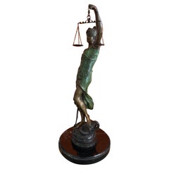 Large "Blind Justice" Cast Bronze Sculpture on Marble Base by Alois Mayer