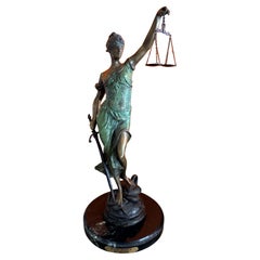 Large "Blind Justice" Cast Bronze Sculpture on Marble Base by Alois Mayer