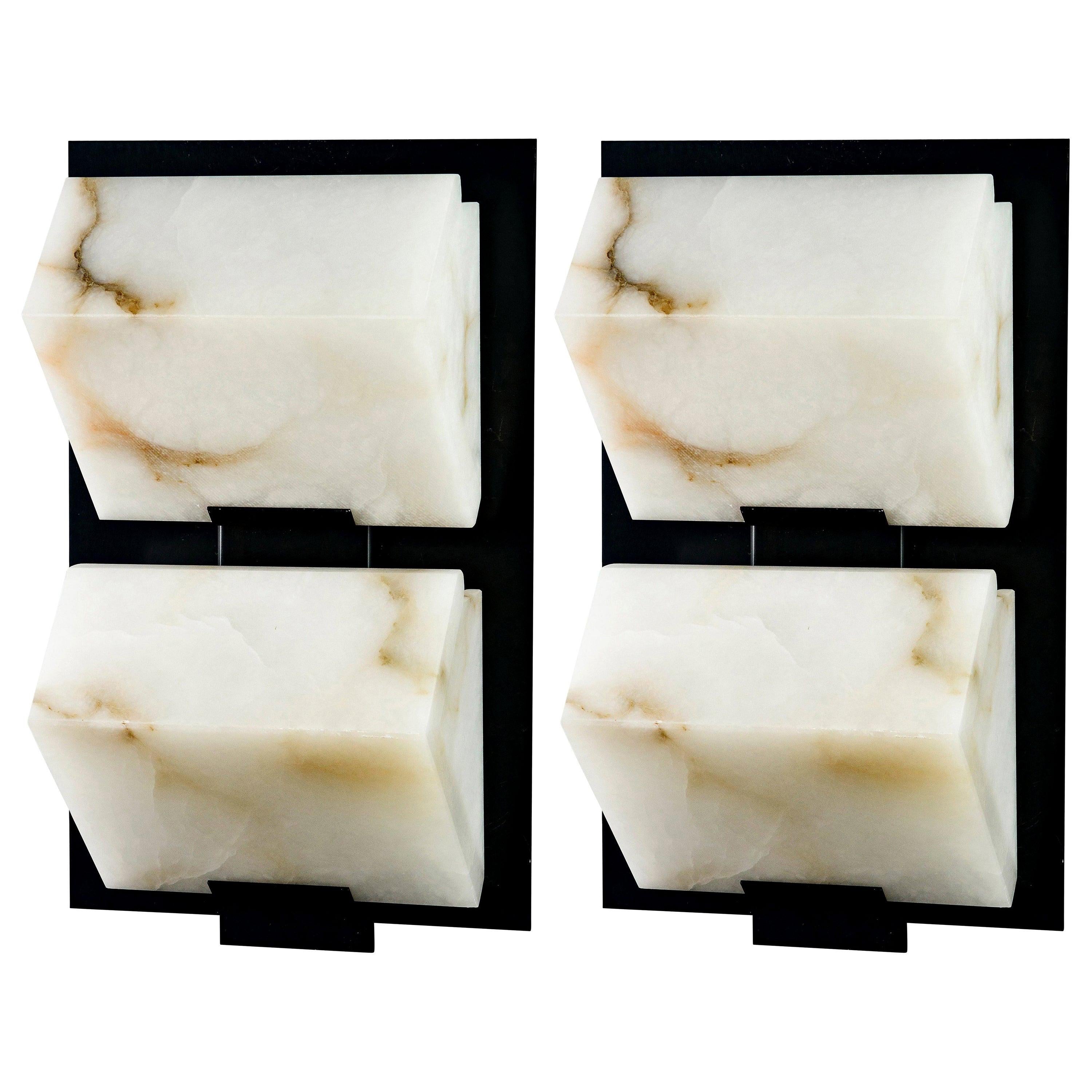 'Block Double Metal' Model #230 Alabaster Sconce in the Manner of Pierre Chareau