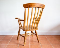 Large Blonde Farmhouse Windsor Chair Rustic Elm Grandfather Fireside Armchair