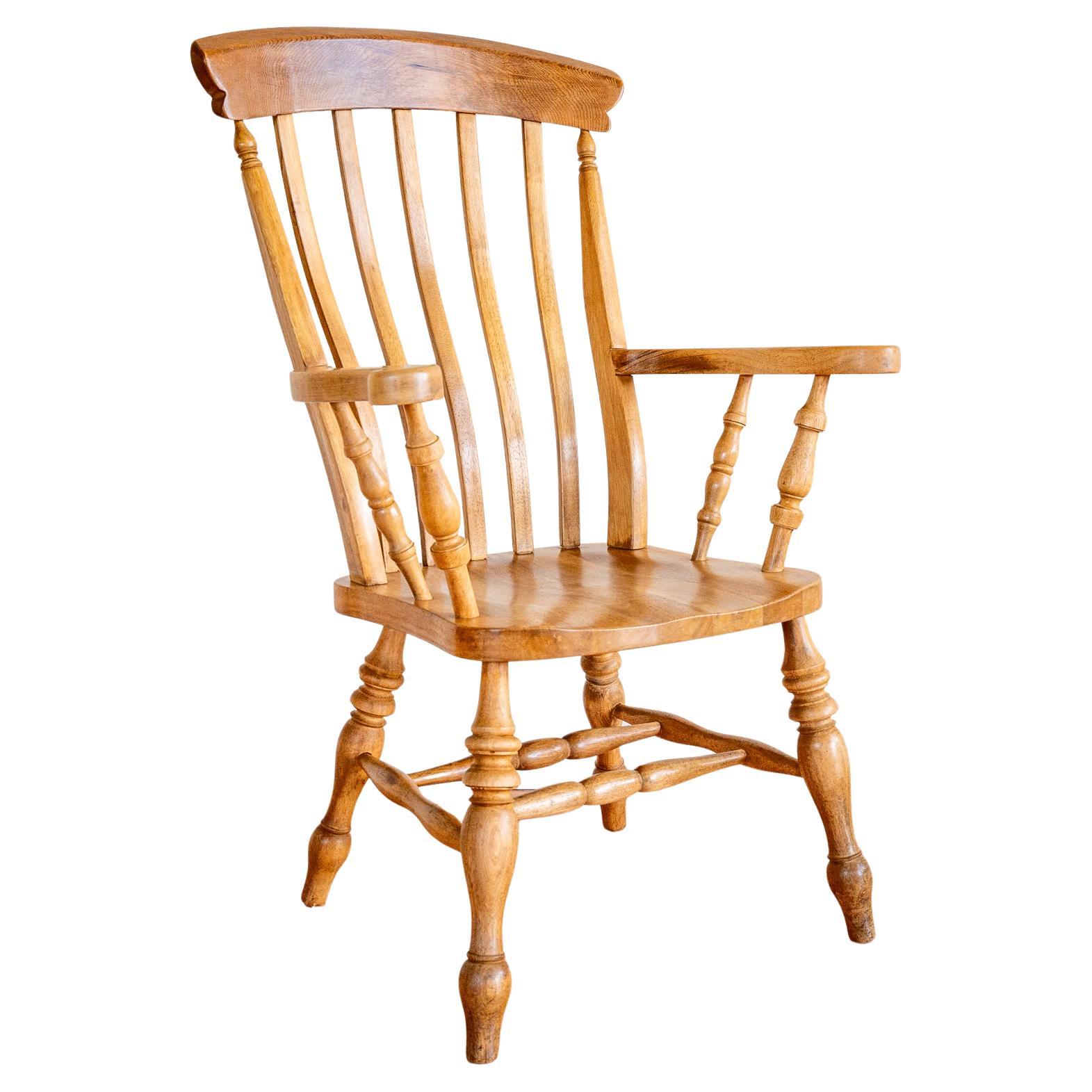 Large Blonde Farmhouse Windsor Chair Rustic Elm Grandfather Fireside Armchair