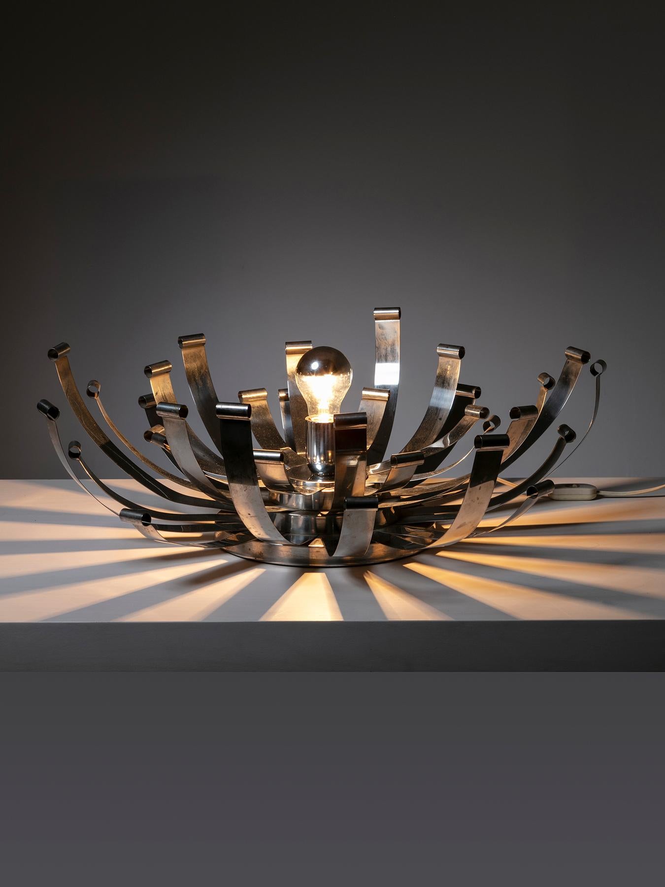 Italian Large Blossoming Steel Table Lamp, Italy, 1970s For Sale