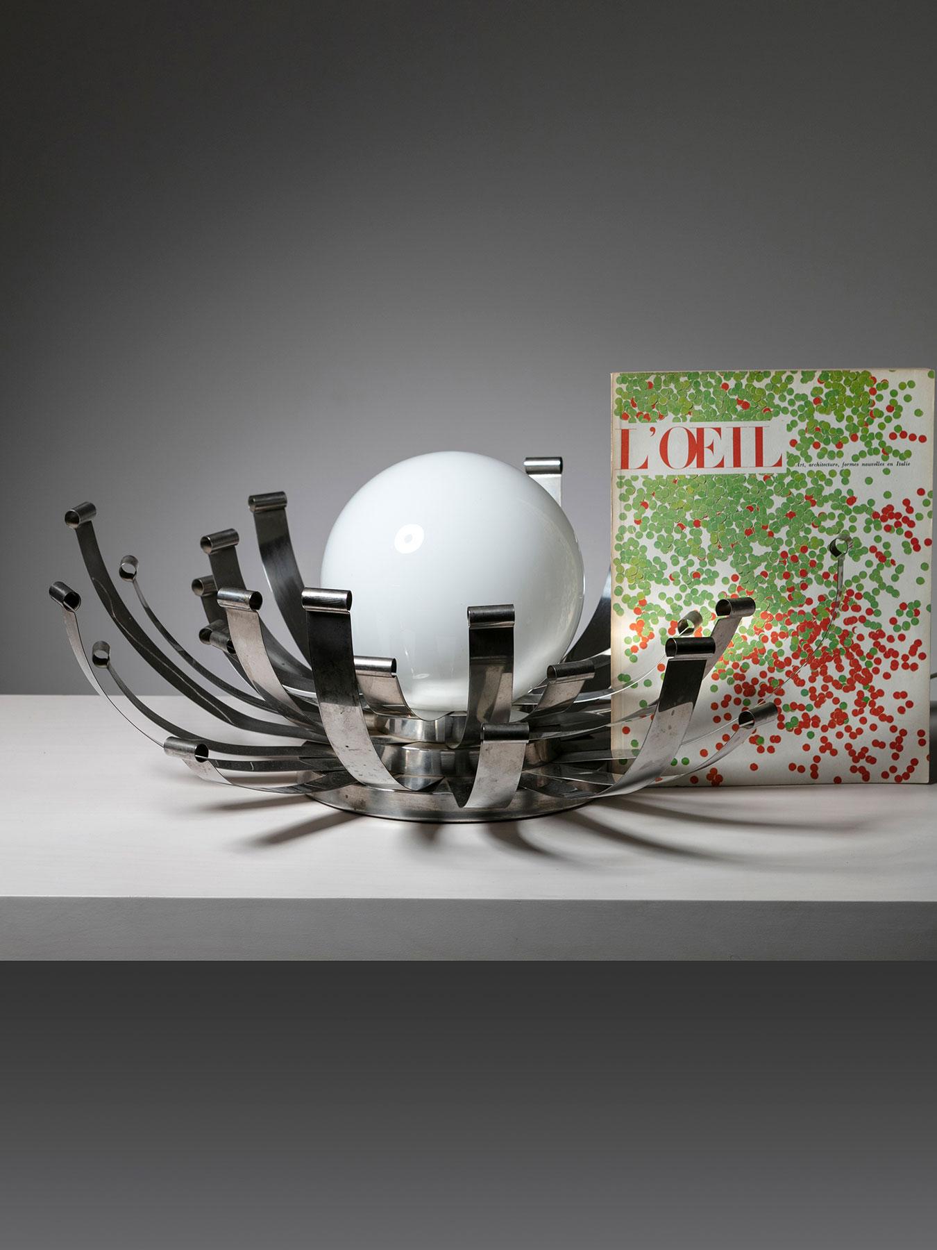 Metal Large Blossoming Steel Table Lamp, Italy, 1970s For Sale