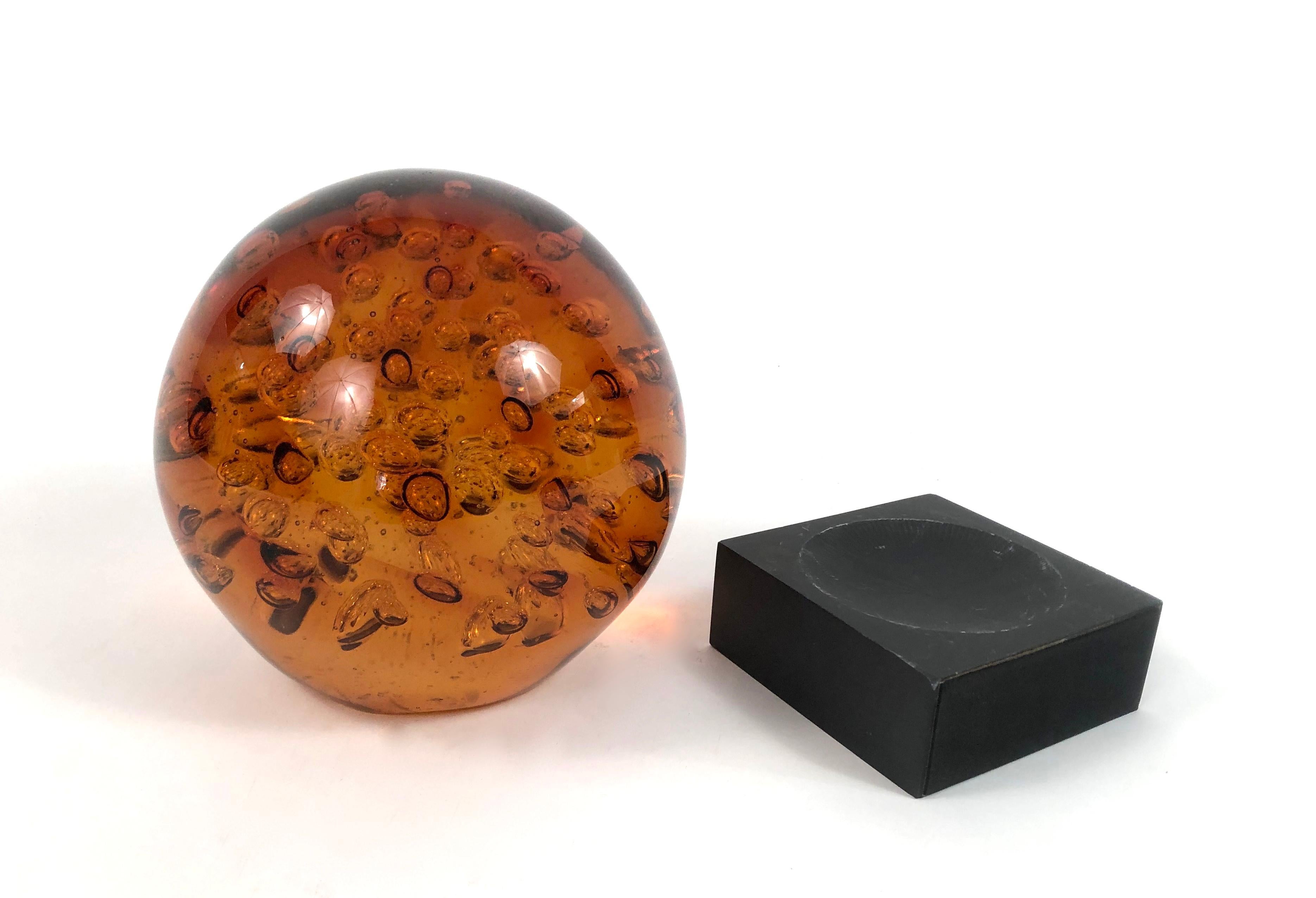 American Large Blown Amber Glass Sphere on Stand