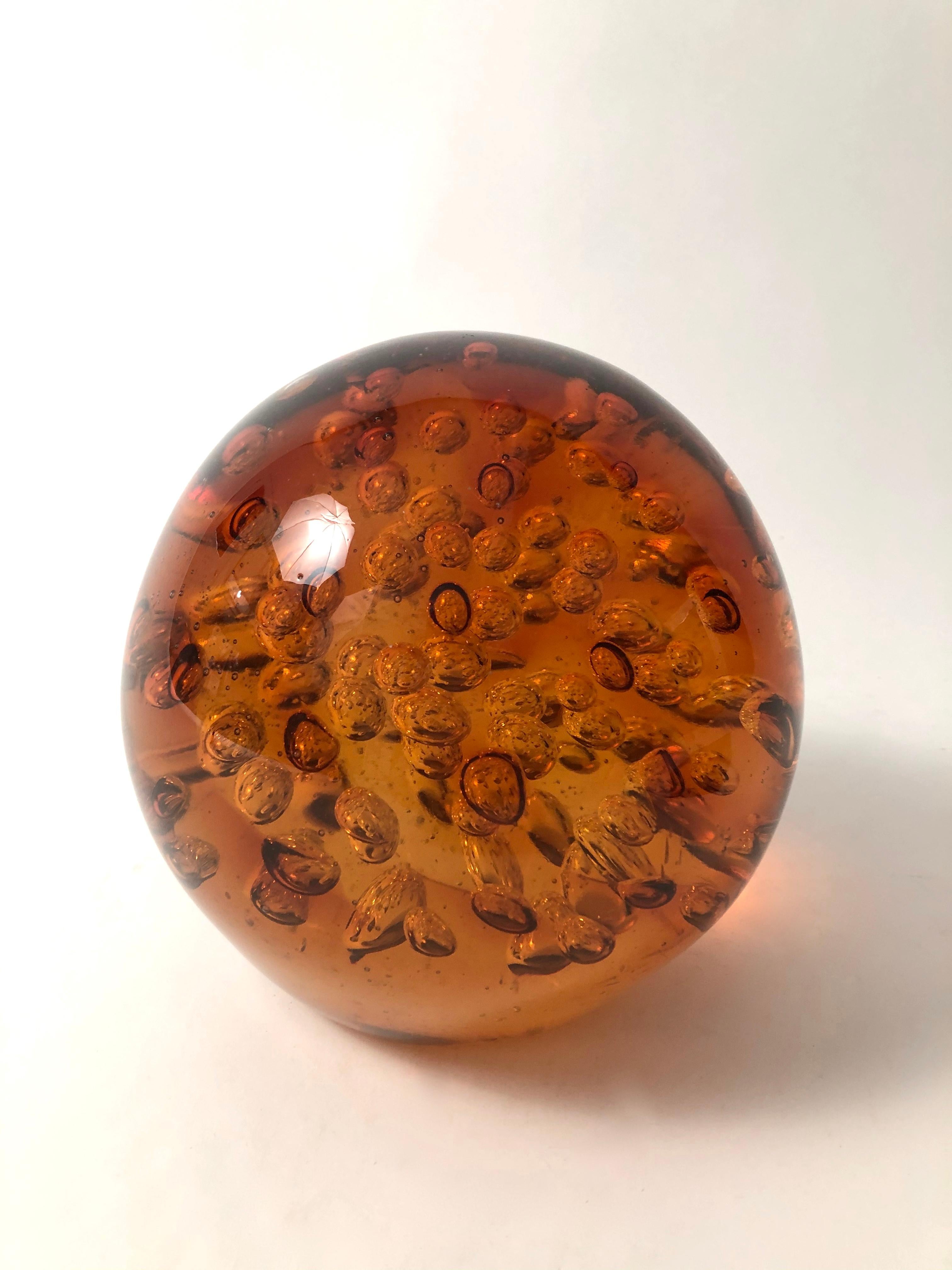 Large Blown Amber Glass Sphere on Stand In Good Condition In Essex, MA