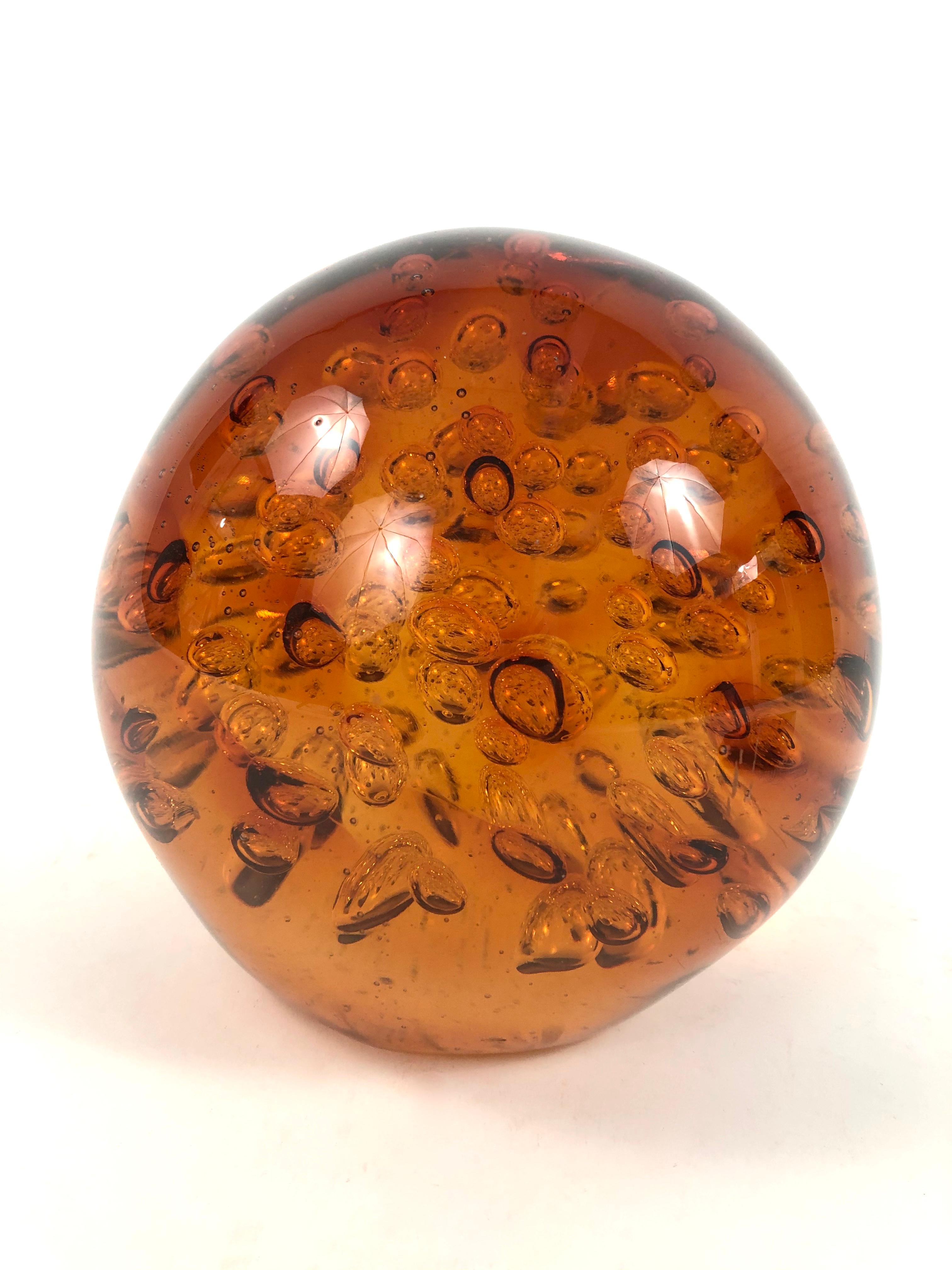 20th Century Large Blown Amber Glass Sphere on Stand
