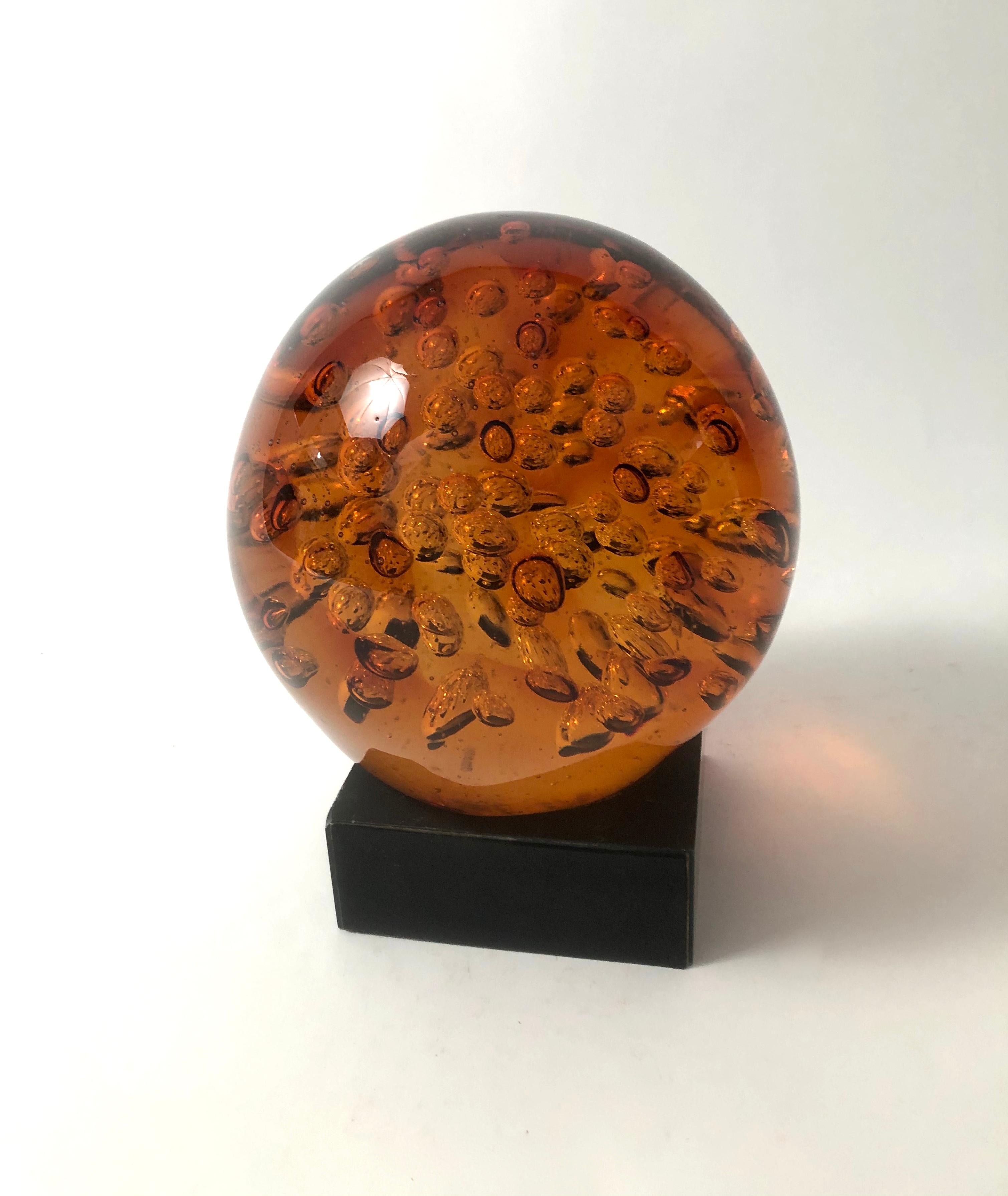 Large Blown Amber Glass Sphere on Stand 2