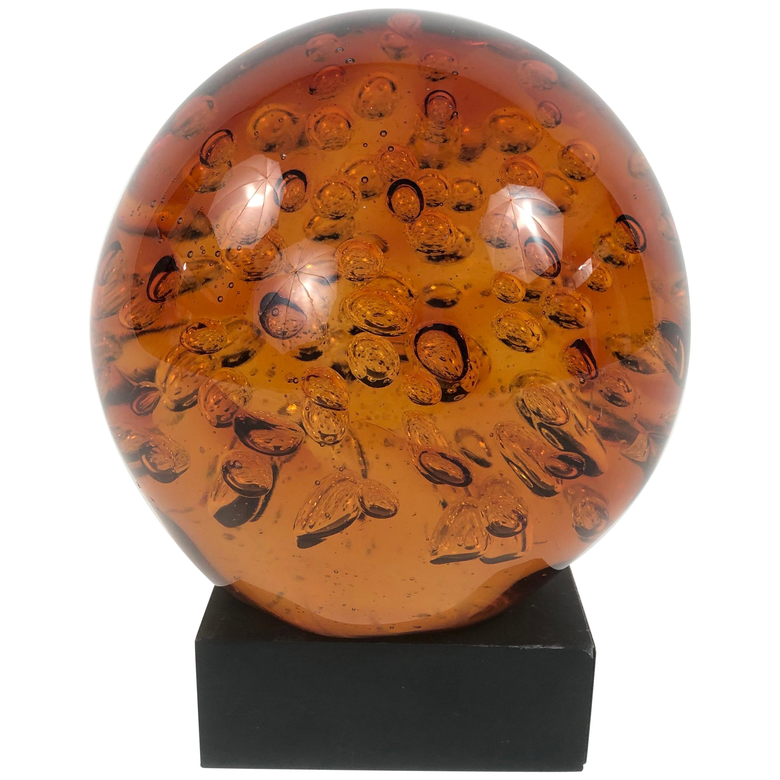 Large Blown Amber Glass Sphere on Stand