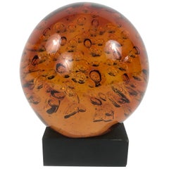 Large Blown Amber Glass Sphere on Stand