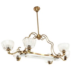 Large Blown Glass and Brass Chandelier by Ercole Barovier, Italy, 1940s