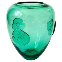 Large Blown Glass Green Floral Vase