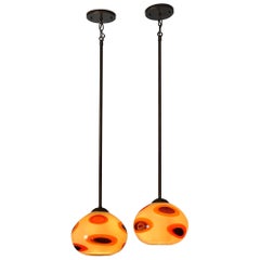 Vintage Large Blown Glass Shades, Pendants, Pair