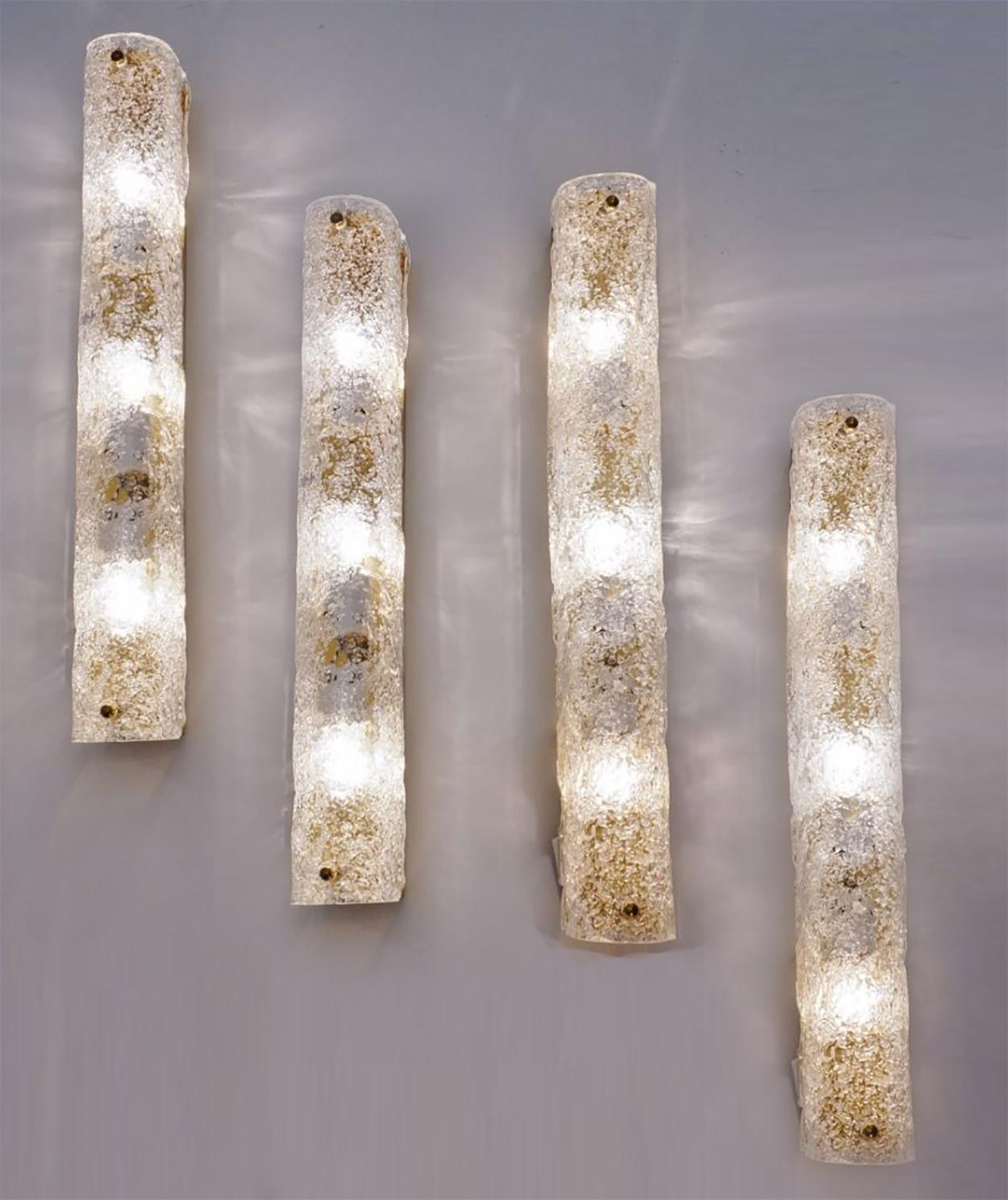 Large Blown Murano Glass and Brass Wall Lights by Hillebrand, 1960s For Sale 4