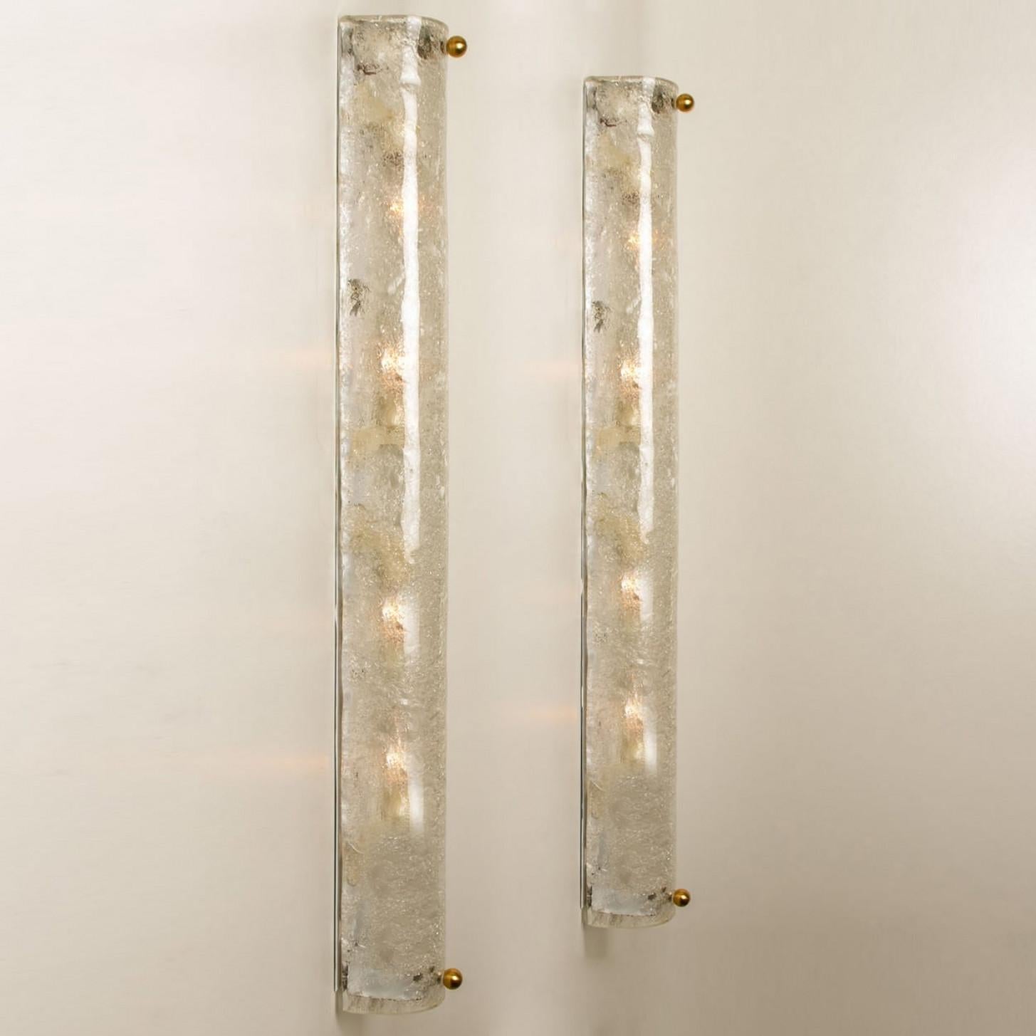 Große Wandleuchten aus geblasenem Muranoglas und Messing von Hillebrand, Deutschland, 1960er Jahre im Angebot 5