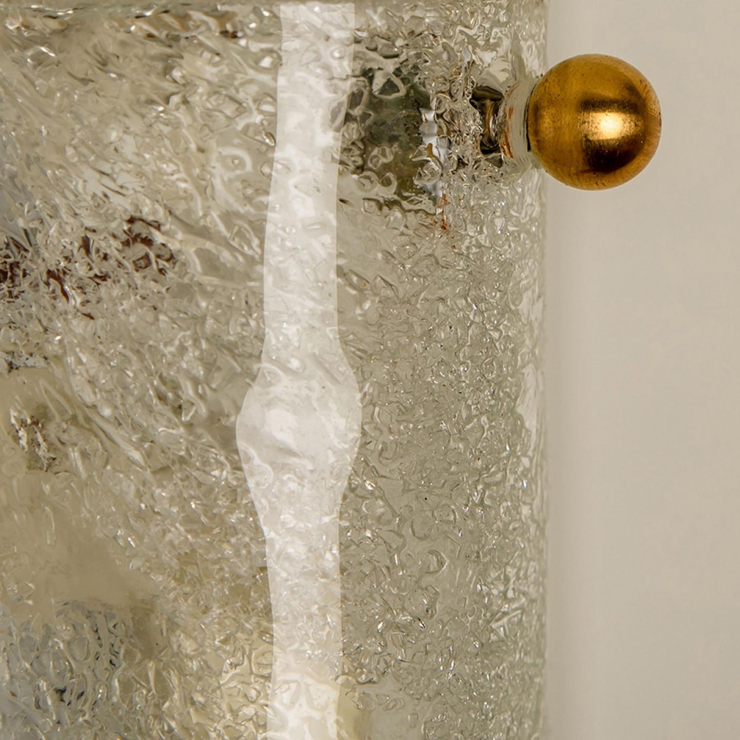 Große Wandleuchten aus geblasenem Muranoglas und Messing von Hillebrand, Deutschland, 1960er Jahre (Moderne der Mitte des Jahrhunderts) im Angebot