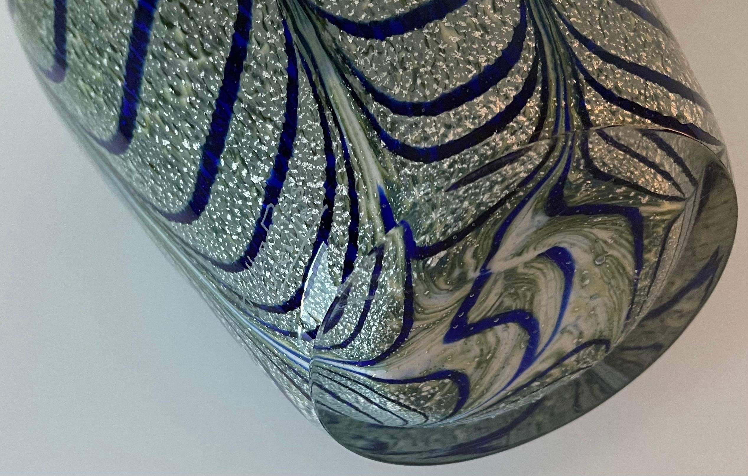 Blown Art Glass Peacock Pattern Large Vase For Sale 4